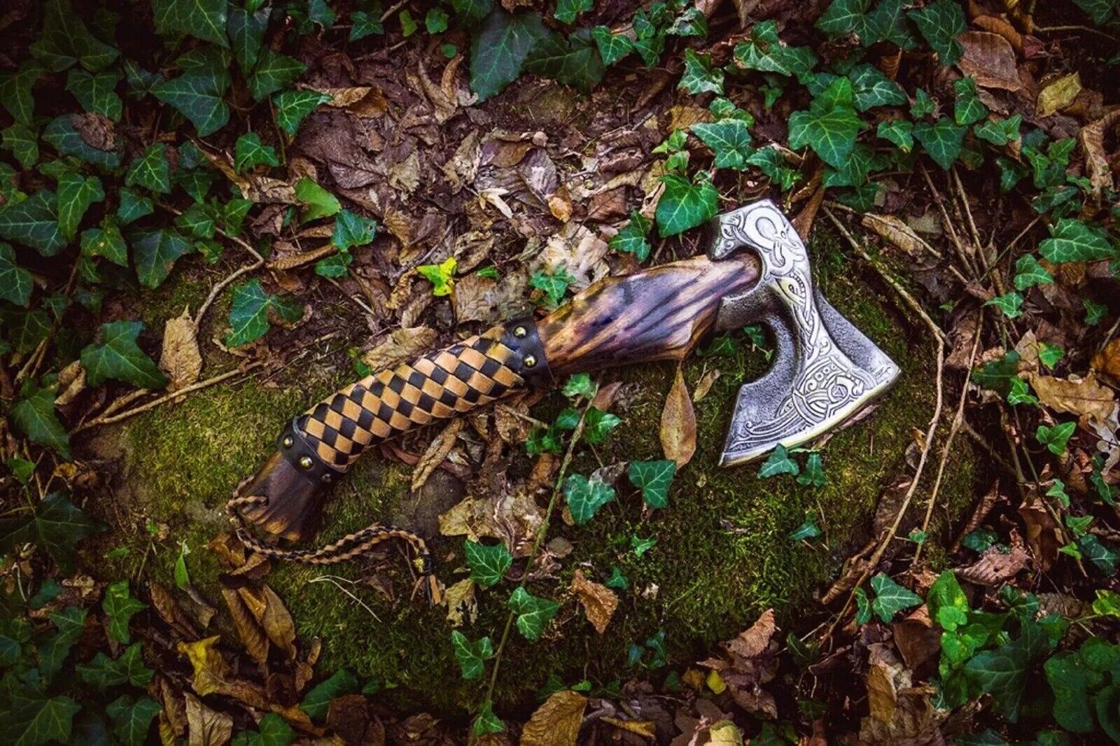 Native American Tomahawk with Custom Handmade Forged Engraved 1095 Steel Blade and Ash Wood Handle – Spirit of the Plains - Image 3