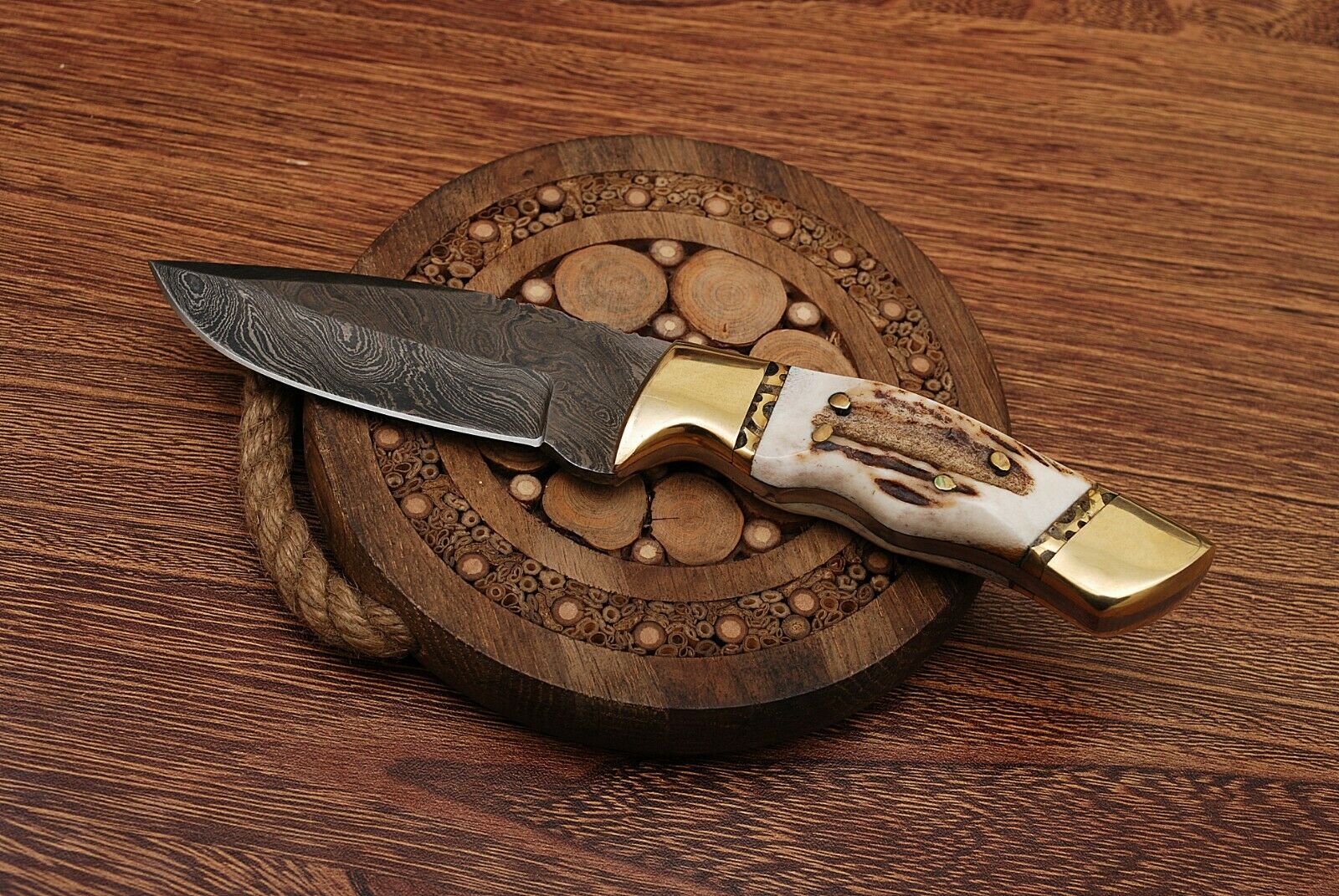 Natural Sambar Stag Horn-Brass Hunting Skinning Knife - Image 5