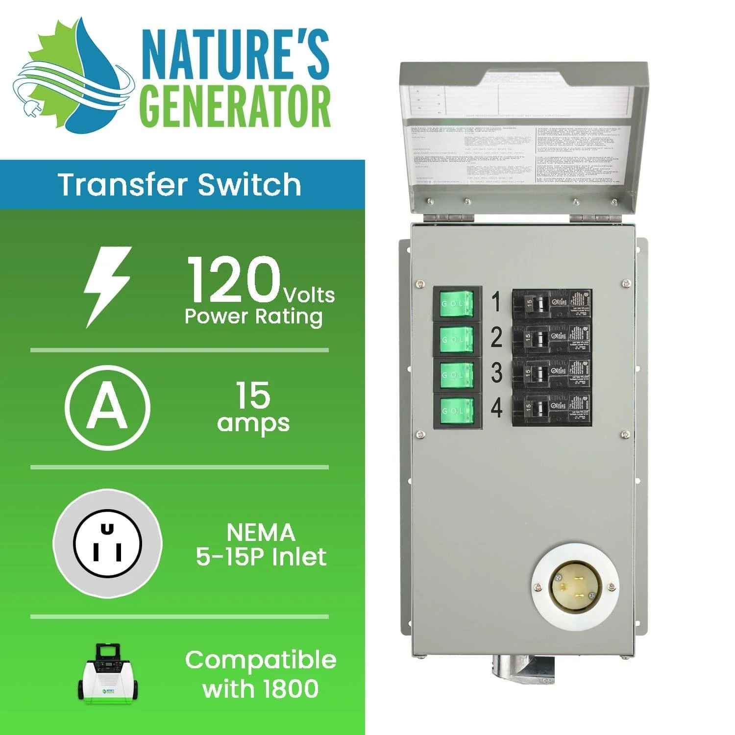 120V 15A 4-Circuit Non-Automatic Transfer Switch - Image 2