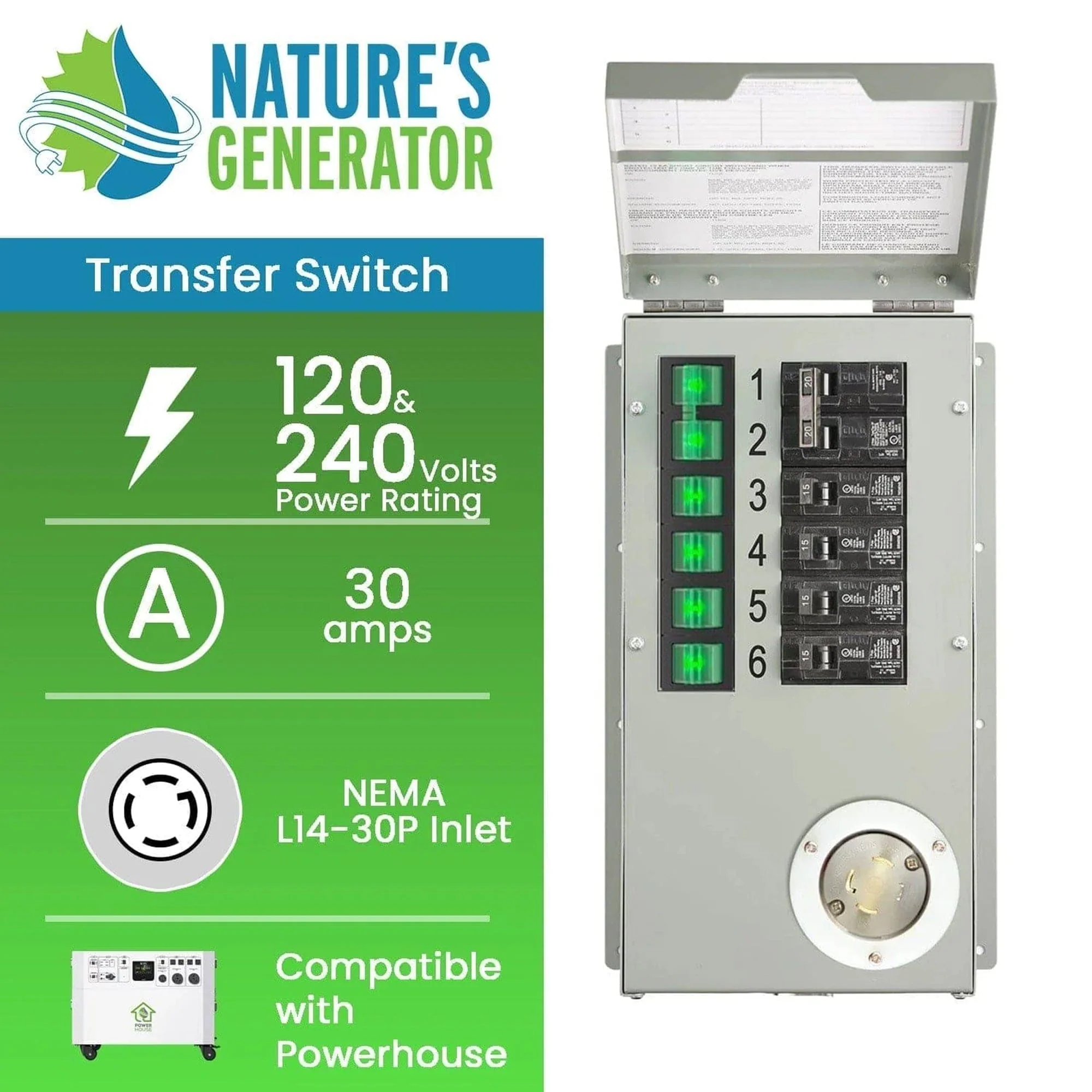 120V/240V 30A 6-Circuit Non-Automatic Transfer Switch - Image 2