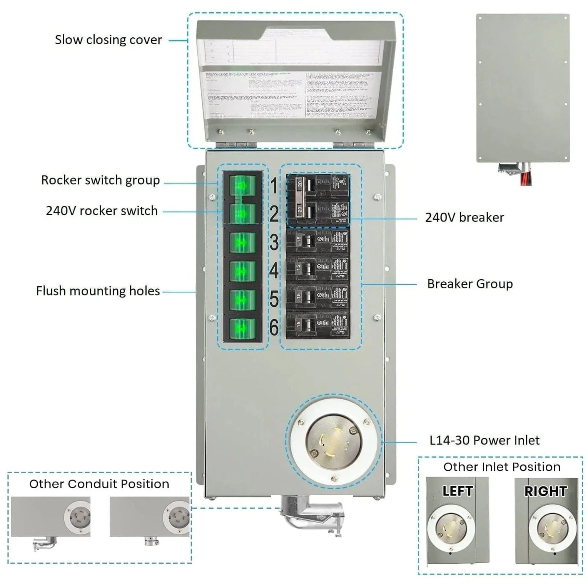 120V/240V 30A 6-Circuit Non-Automatic Transfer Switch - Image 6