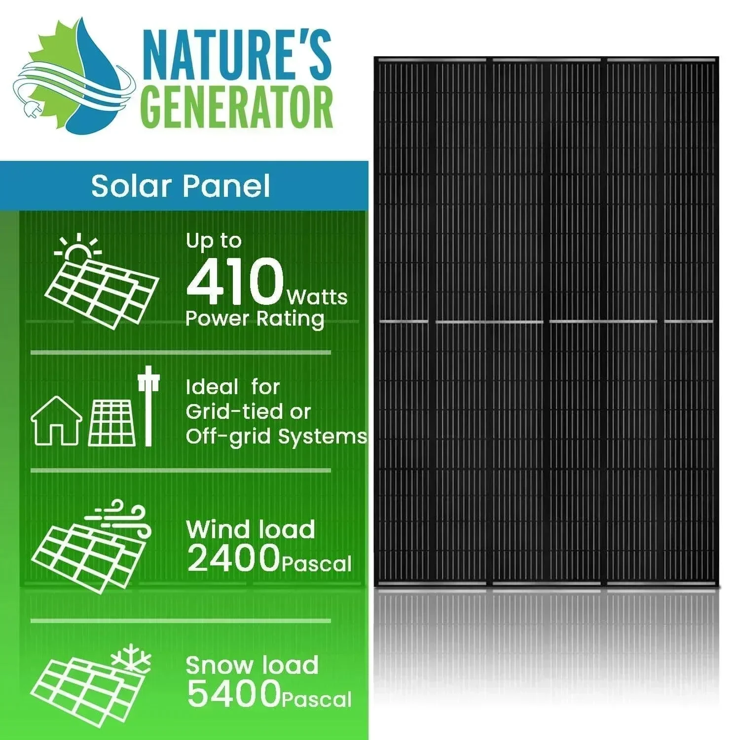 Nature's Generator 410 Watt Monocrystalline Solar Panel (2 Pack) - Image 2