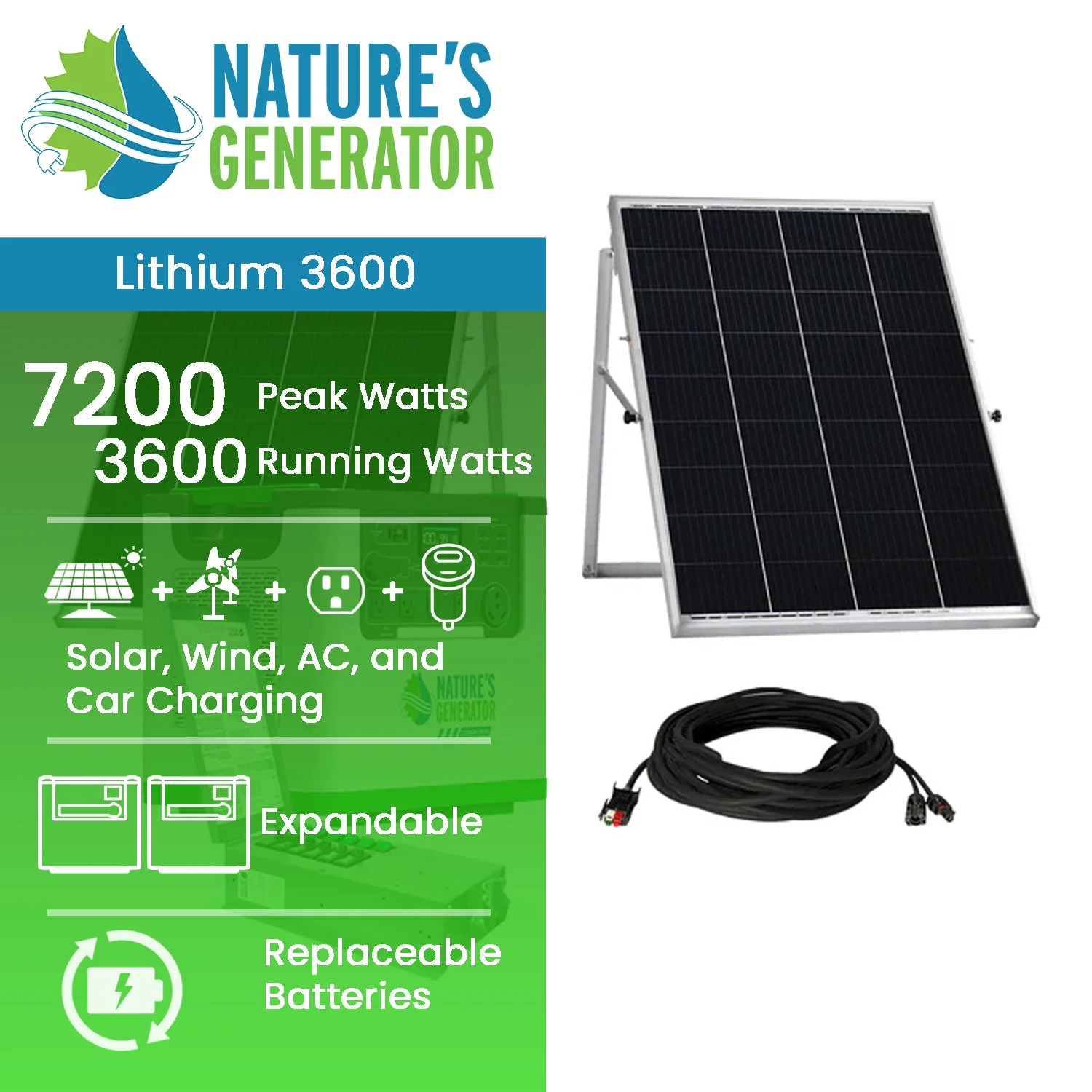 Nature's Generator Lithium 3600 Solar Generator and Transfer Switch - Image 2