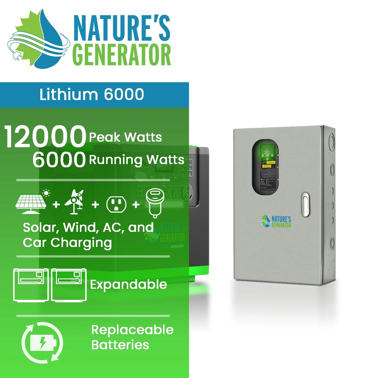 Nature's Generator Lithium 6000 and Transfer Switch - Image 2