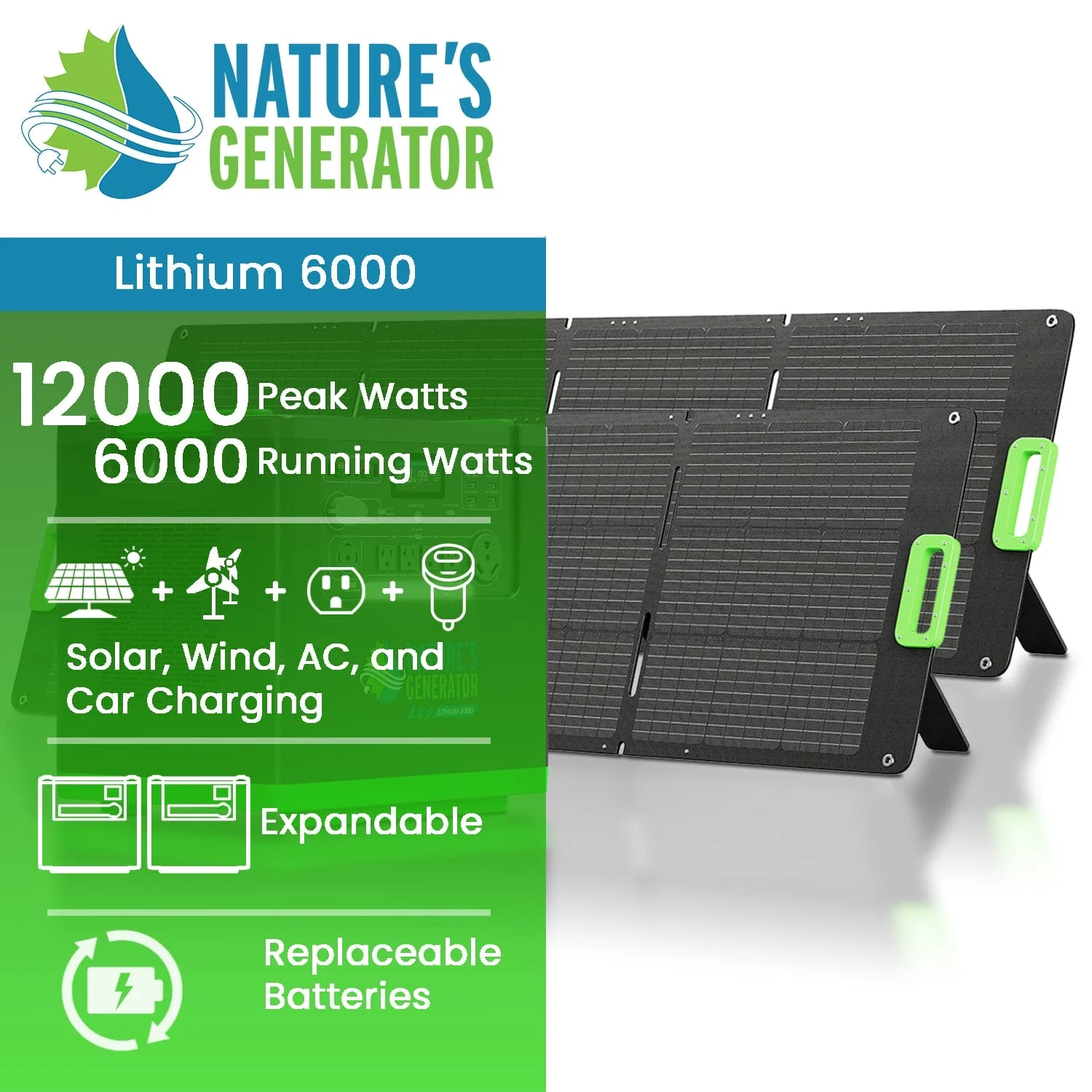 Nature's Generator Lithium 6000 with Solar Panel - Image 2