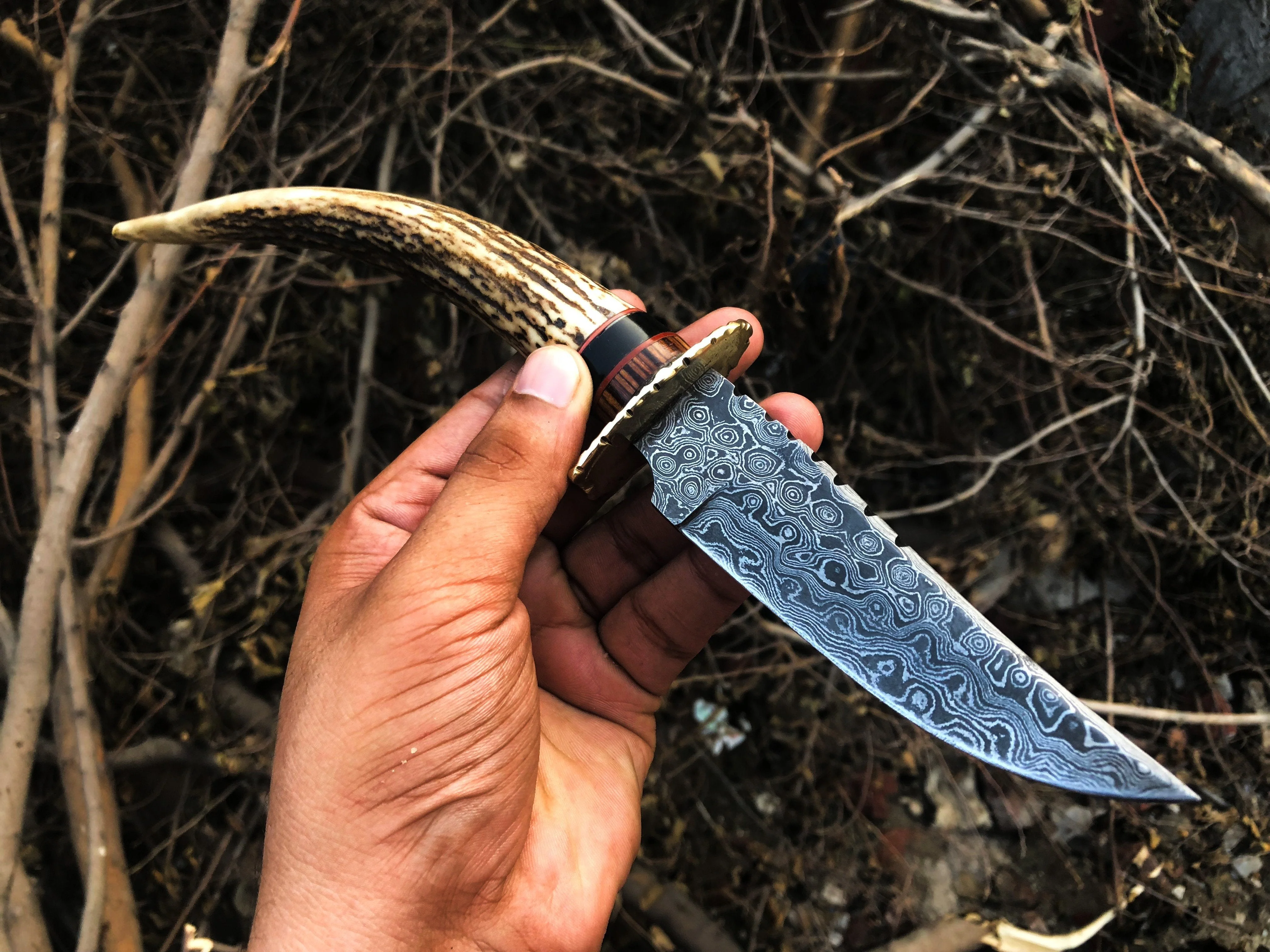 New Custom Handmade Damascus Steel Hunting Skinning Knife - Image 5