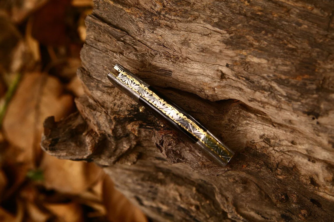 New Custom Handmade Damascus Steel Tanto Blade EDC Folding Pocket Knife | 3-Inch Blade, Buffalo Horn Handle, Leather Case | Perfect Gift by KBS Knives - Image 6