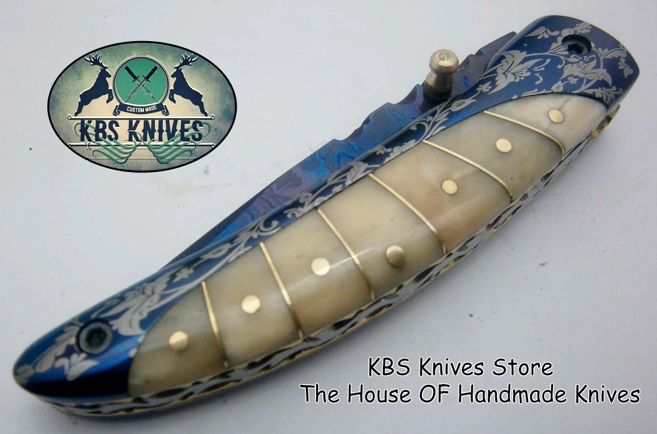 New Custom Handmade Patina-Color Damascus EDC Folding Knife - Image 2