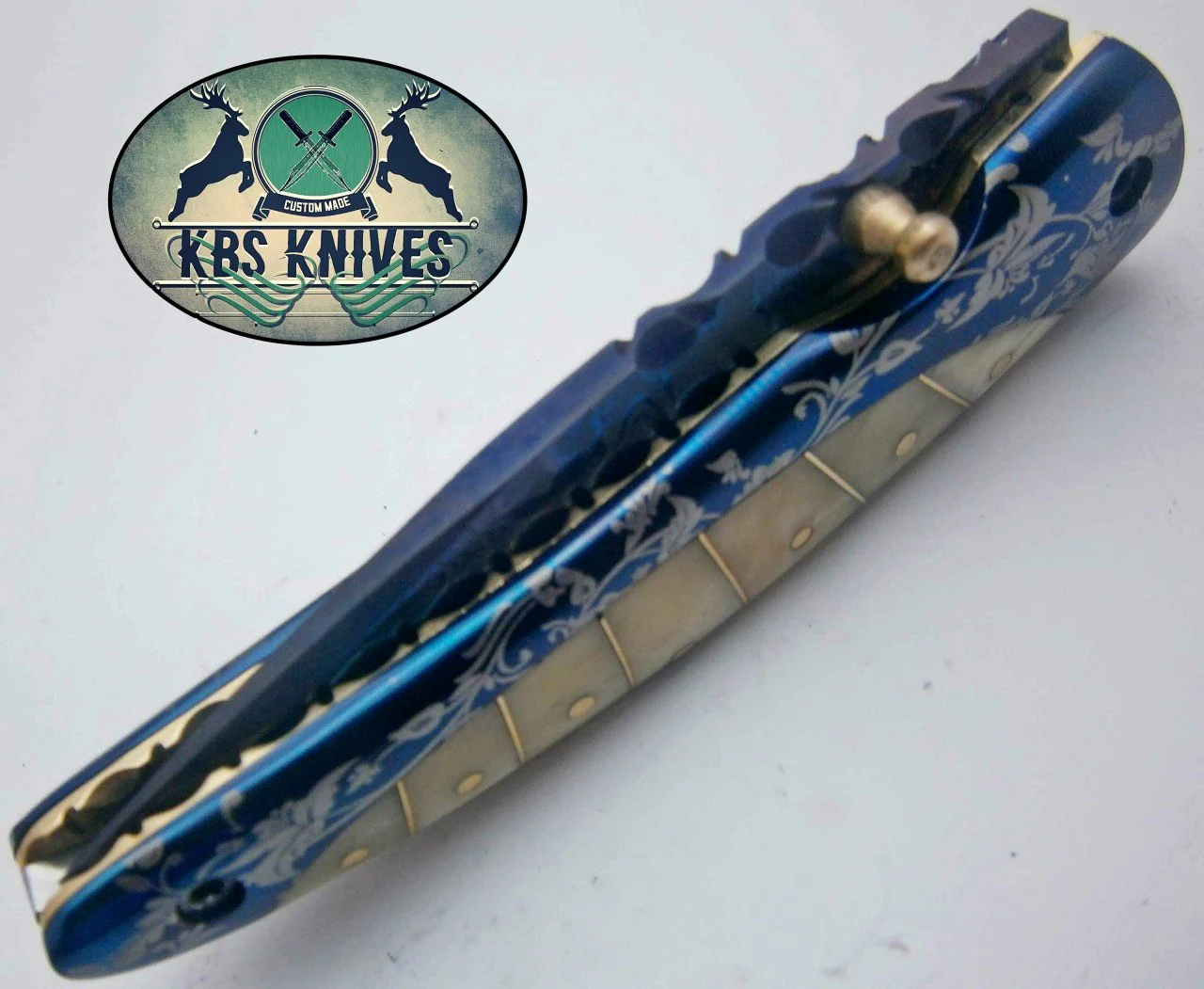 New Custom Handmade Patina-Color Damascus EDC Folding Knife - Image 4