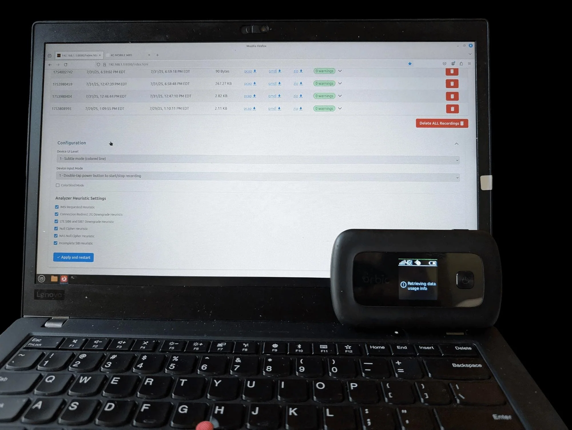 RayHunter IMSI Catcher & Stingray Detector - Orbic RC400L Mobile Hotspot - Image 5