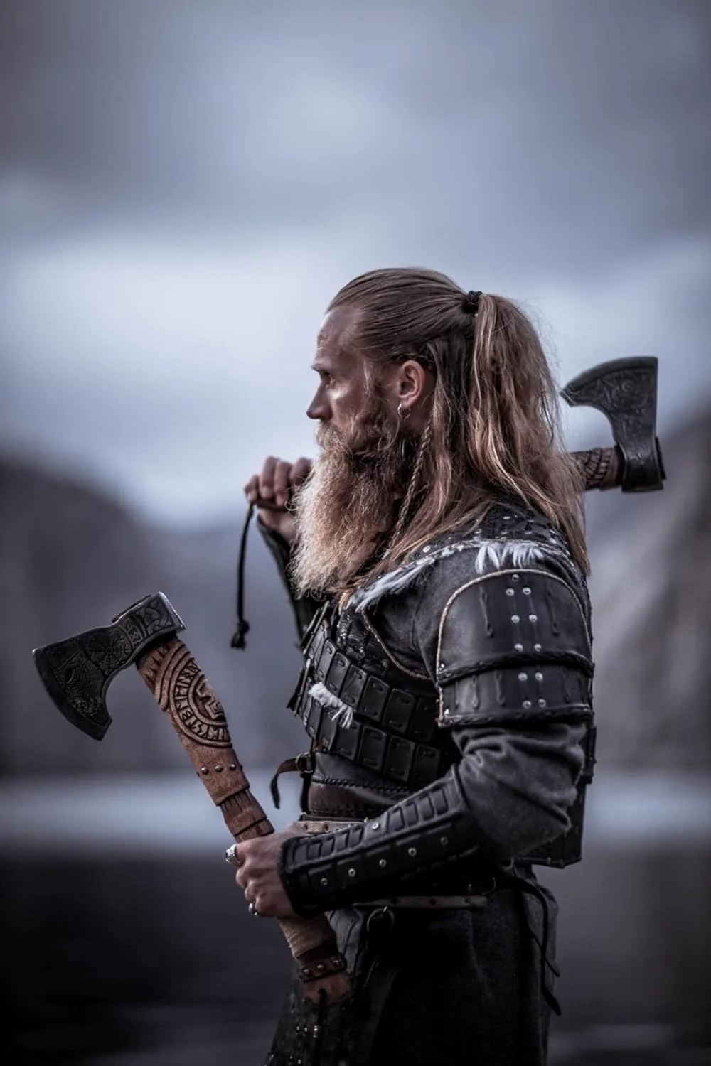 Norse Axe with Custom Handmade Forged 1095 Steel Blade and Hand Engraved Ash Wood Handle – Odin’s Edge - Image 6