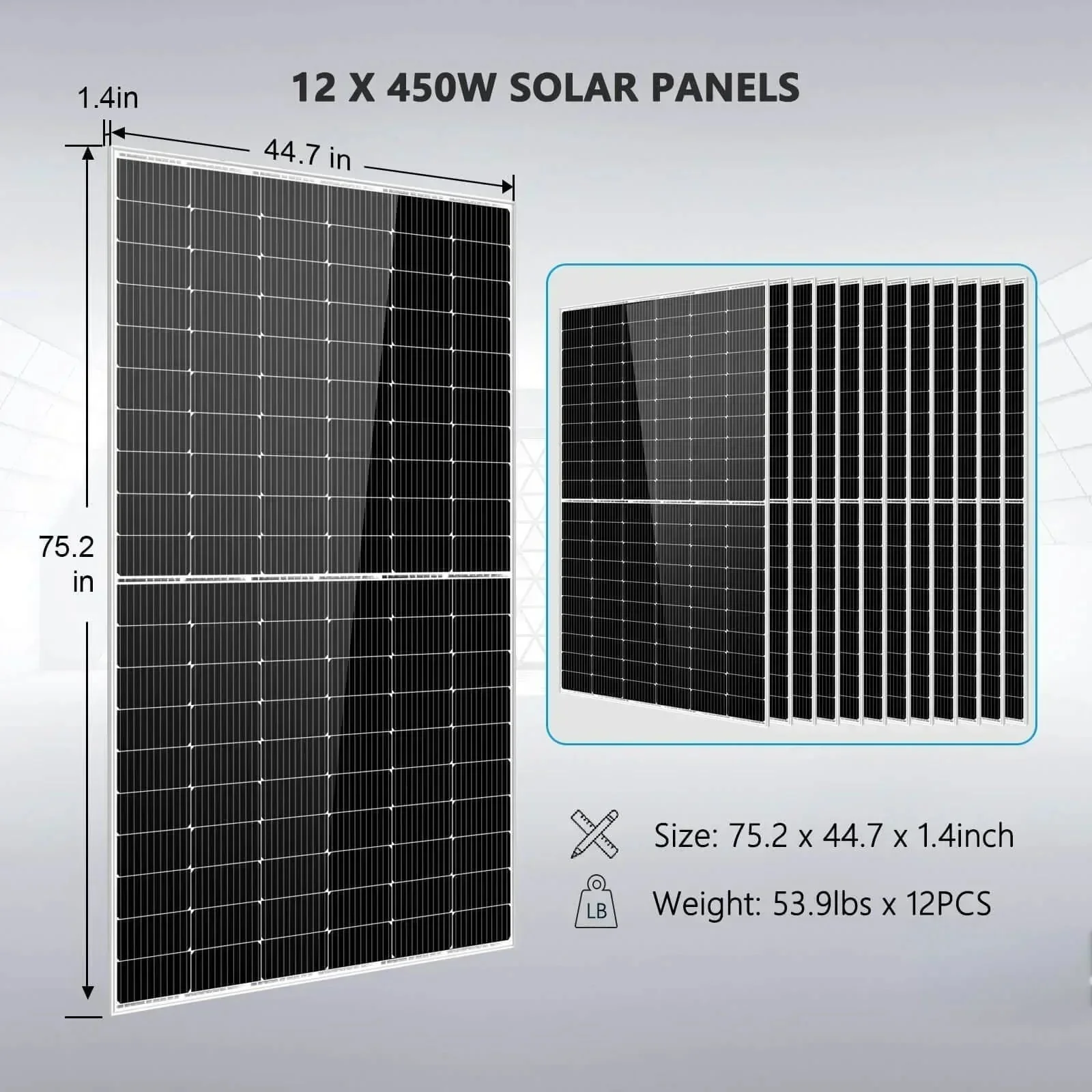 Off Grid Solar Kit 10000W 48VDC 120V/240V LifePO4 20.48KWH Lithium Battery 12 X 450 Watts Solar Panels SGR-10K2M - Image 4