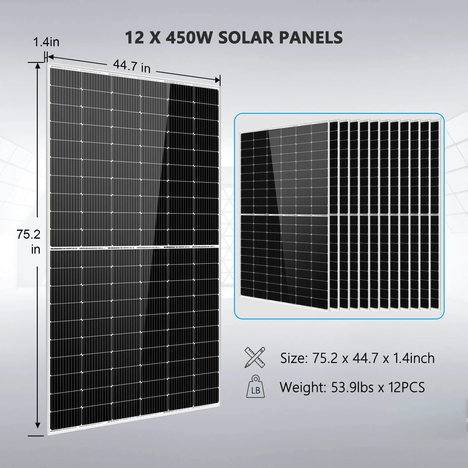 Off Grid Solar Kit 10000W 48VDC 120V/240V LifePO4 20.48KWH Lithium Battery 12 X 450 Watts Solar Panels SGR-10K2M - Image 4