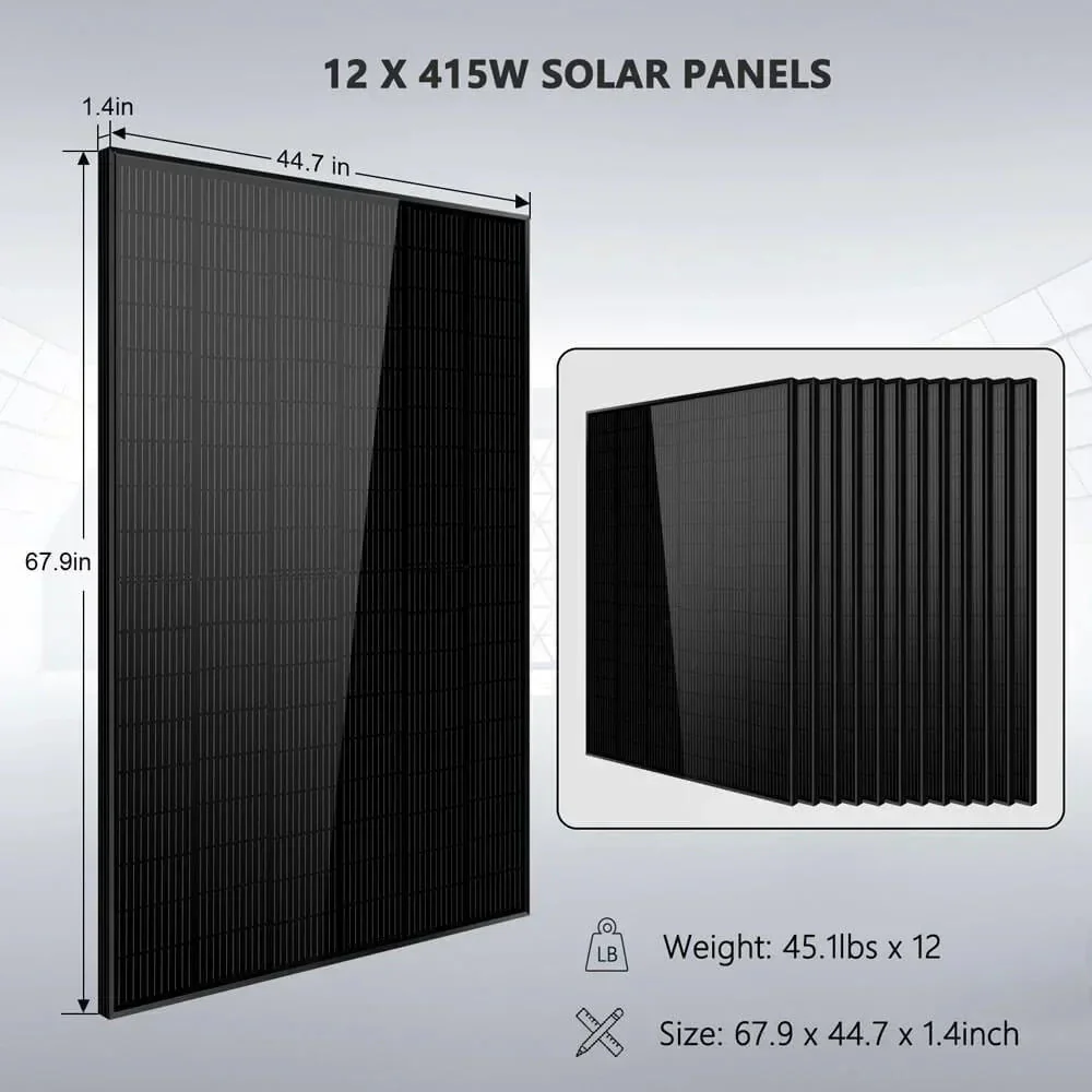 Off Grid Solar Kit 10000W 48VDC 120VAC/240V 20.48KWH Powerwall Lithium Battery 12 X 415 Watts Solar Panels SGM-10M2T - Image 4