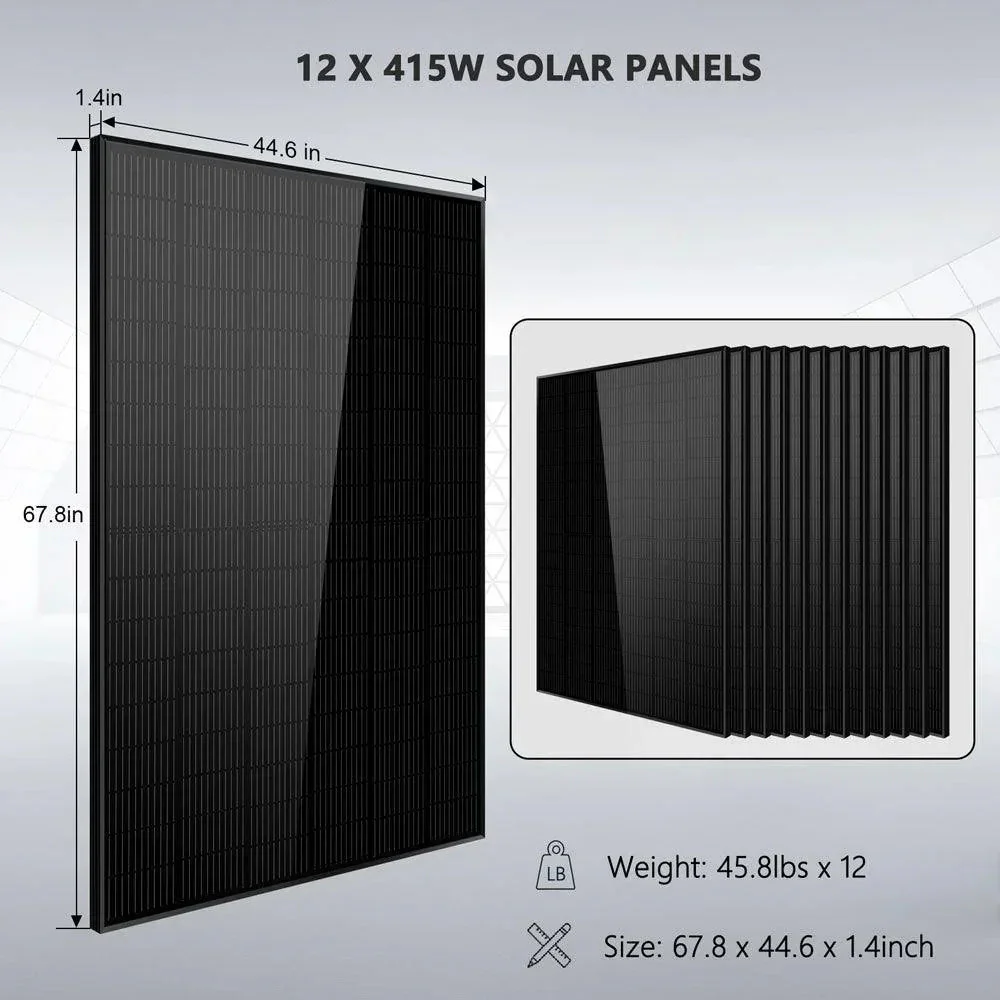Off Grid Solar Kit 12 X 415 Watts Solar Panels 4 X 5.12kwh Lithium Battery 8000W Solar Inverter 48VDC 120V/240V SGM-8K20 - Image 5