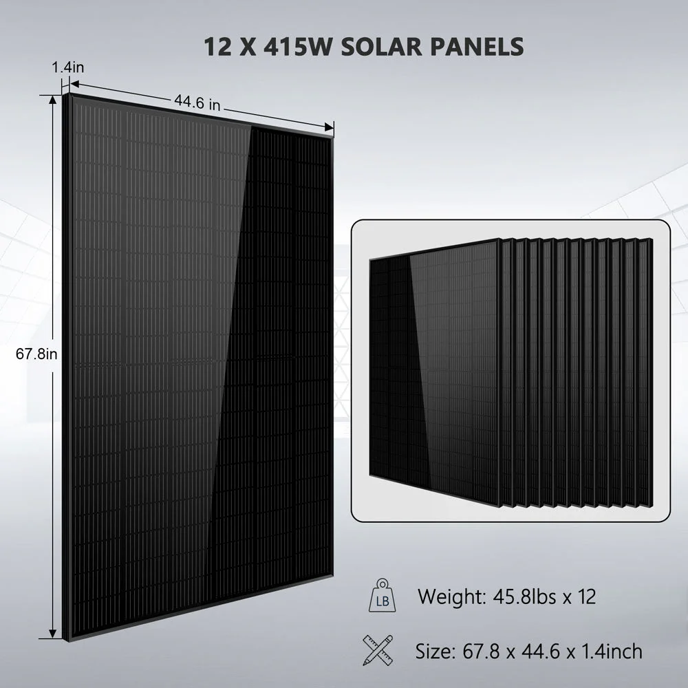 Off-Grid Solar Kit 12000W 48VDC 120V/240V LifePo4 25.6KWH Lithium Battery 12 X 415 Watts Solar Panels SGR-12K20E - Image 5