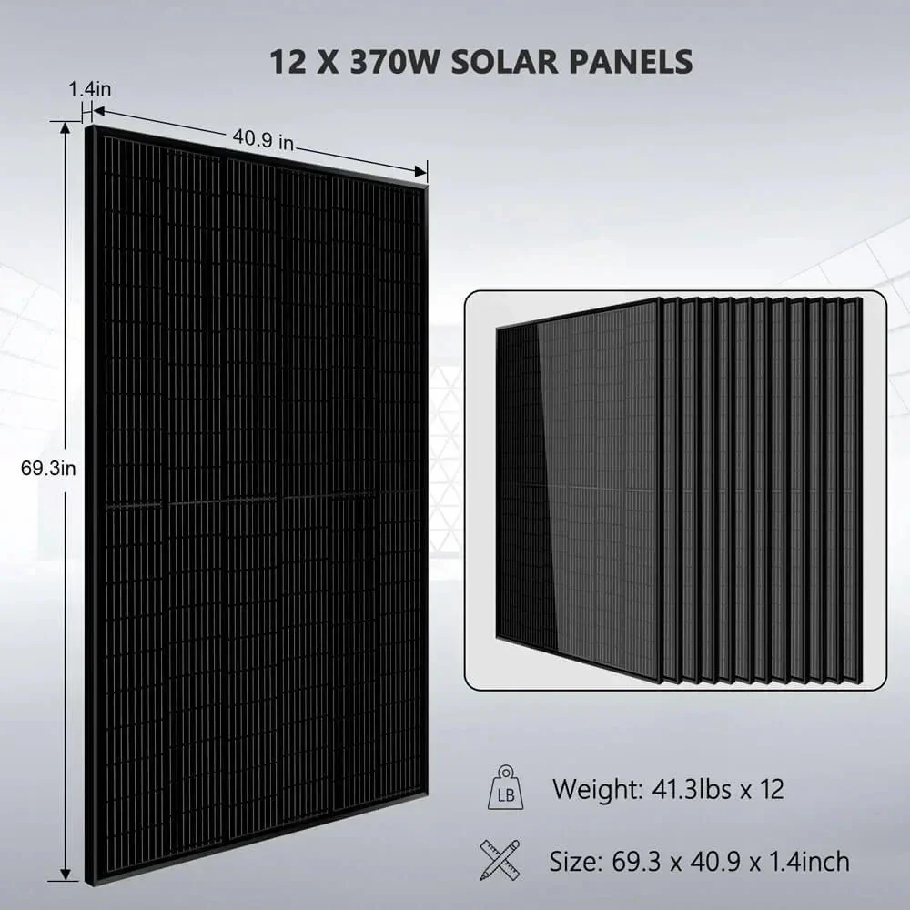 Off-Grid Solar Kit 13000W 48VDC 120VAC/240V 20.48KWH PowerWall Lithium Battery 12 X 370 Watts Solar Panels SGM-1320M - Image 4