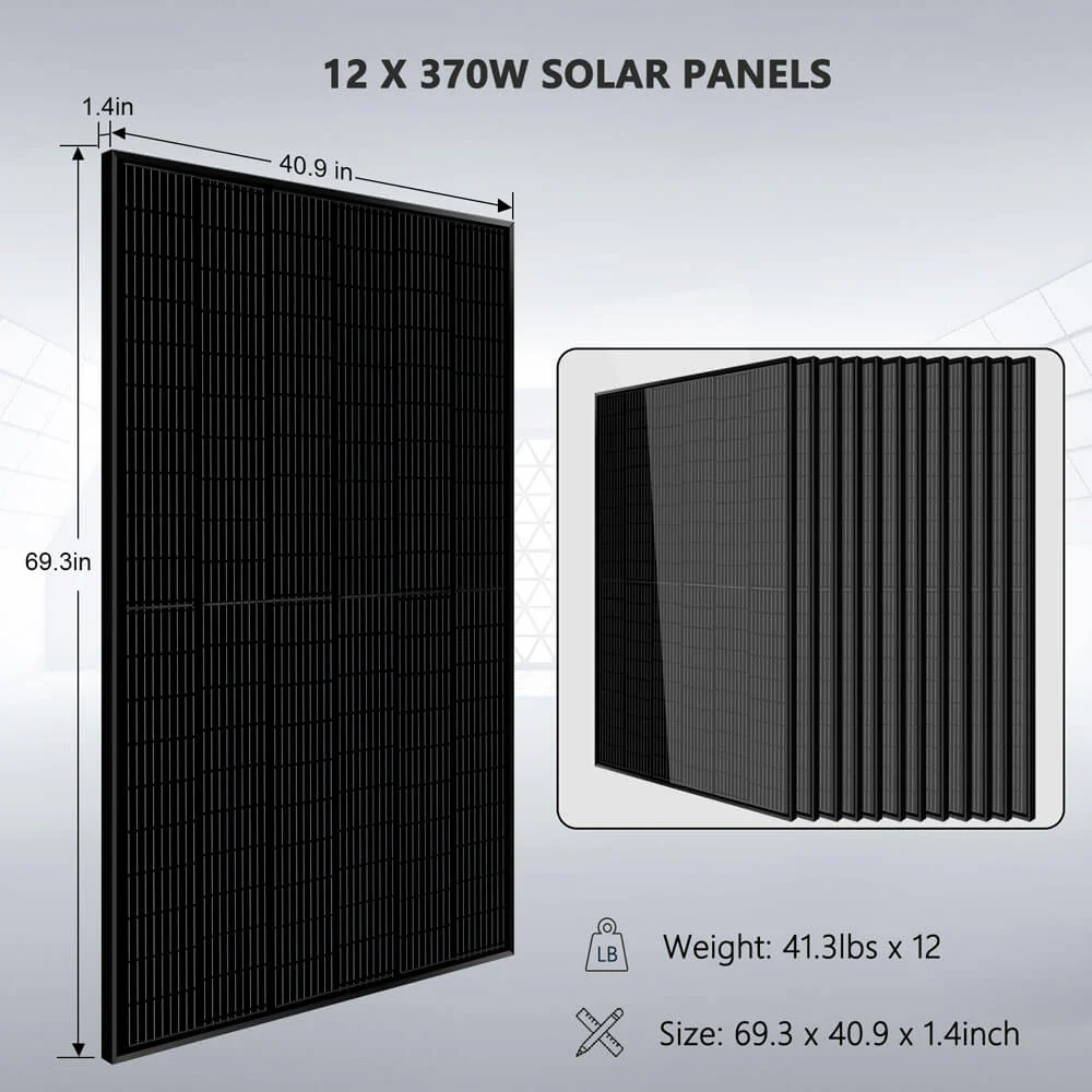 Off-Grid Solar Kit 13000W 48VDC 120VAC/240V 20.48KWH PowerWall Lithium Battery 12 X 370 Watts Solar Panels SGM-1320M - Image 4