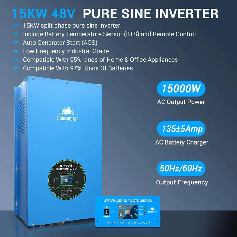 Off-Grid Solar Kits 12kW/15kW/18kW Options 120V/240V with 48v LiFePO4 Lithium Batteries & 415w Solar Panels SGR-18K20E - Image 7