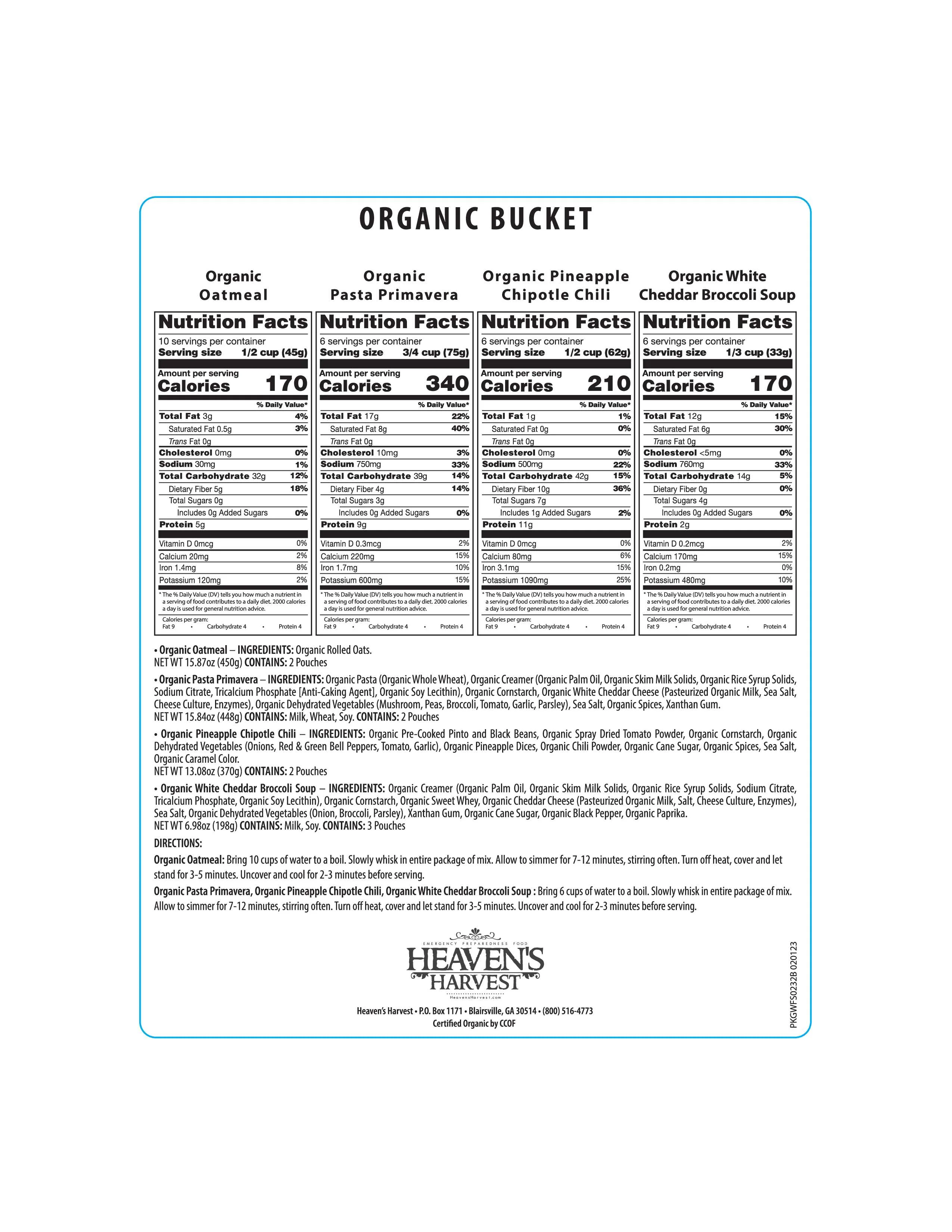 Organic Meal Bucket - 1 Person 1 Week - 62 Servings -  Emergency Food Survival Kit - Image 3
