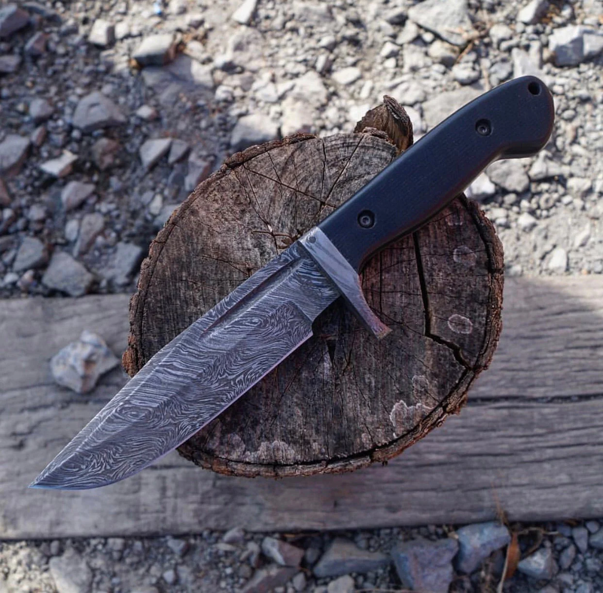 Original Bowie Knife with Leather Sheath for Sale – Custom Handmade Full Tang Damascus Steel Blade, Micarta G10 Handle & Damascus Guard | 11.5-Inch Hunting Knife with Blood Groove – KBS Knives