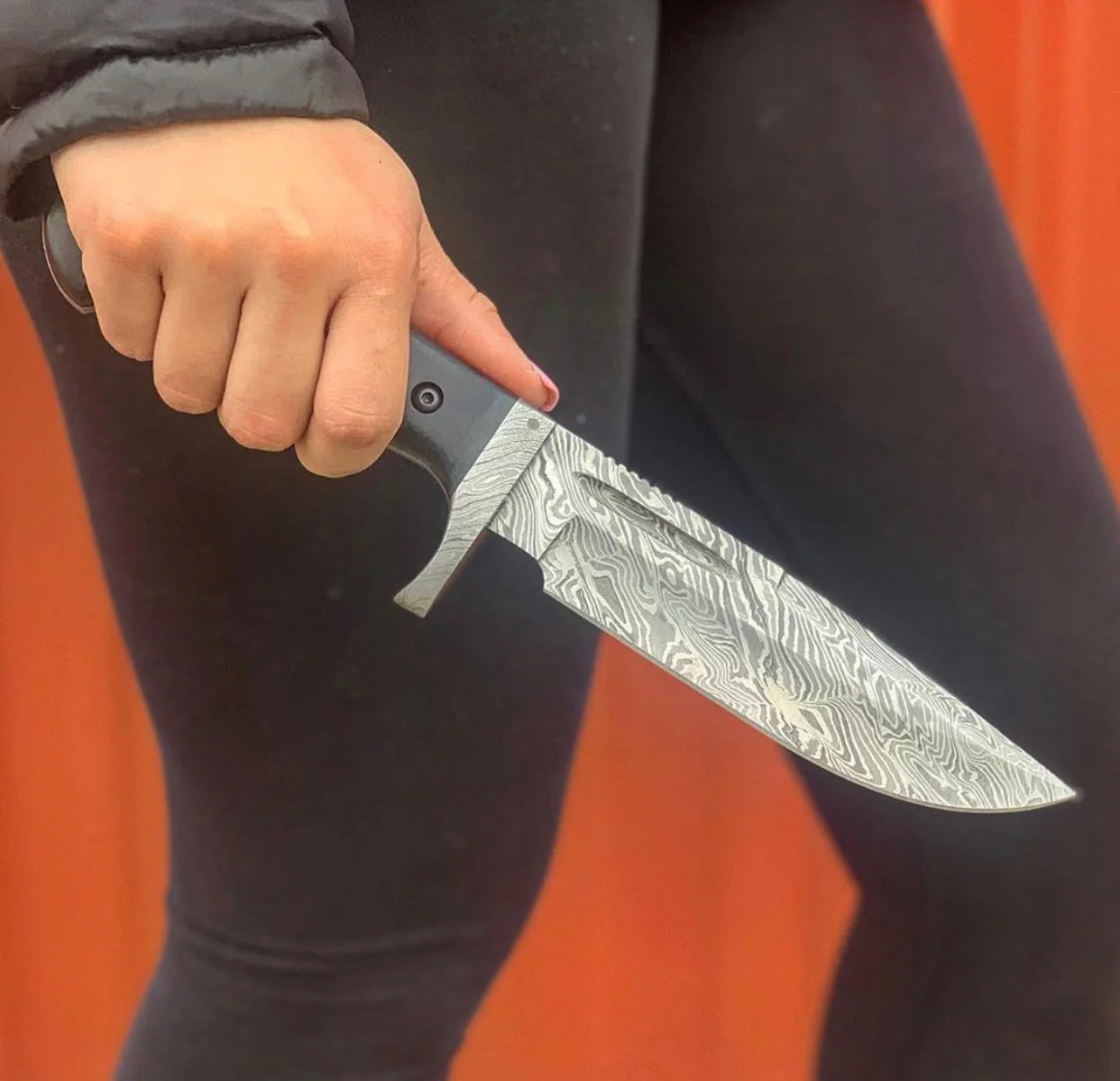 Original Bowie Knife with Leather Sheath for Sale – Custom Handmade Full Tang Damascus Steel Blade, Micarta G10 Handle & Damascus Guard | 11.5-Inch Hunting Knife with Blood Groove – KBS Knives - Image 2