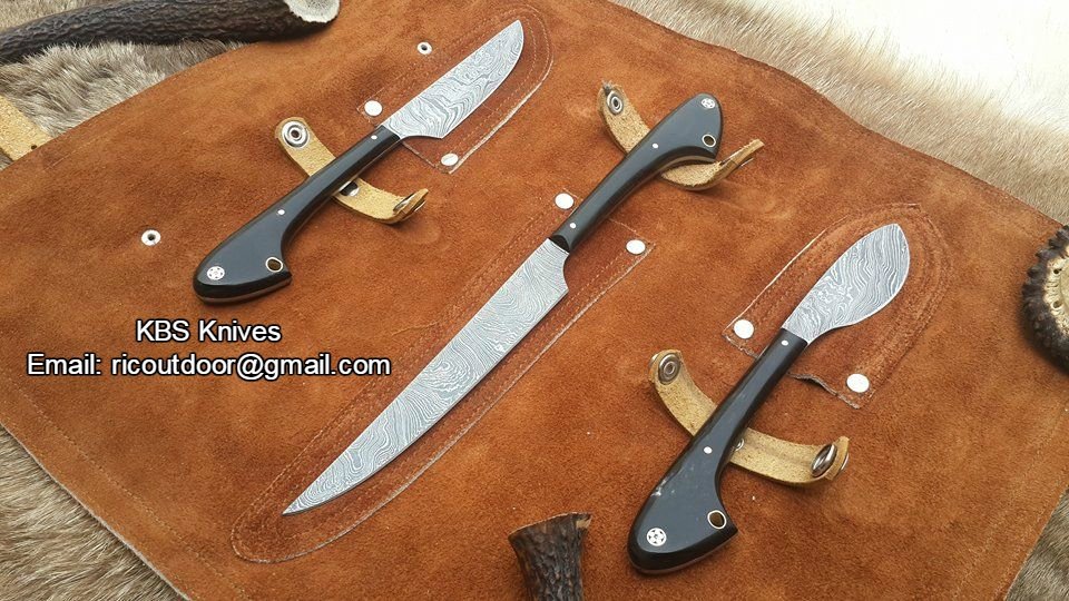 Outdoor Edge Knife Sets – 3-Piece Damascus Steel Hunting Kit with Buffalo Horn Handles - Image 3