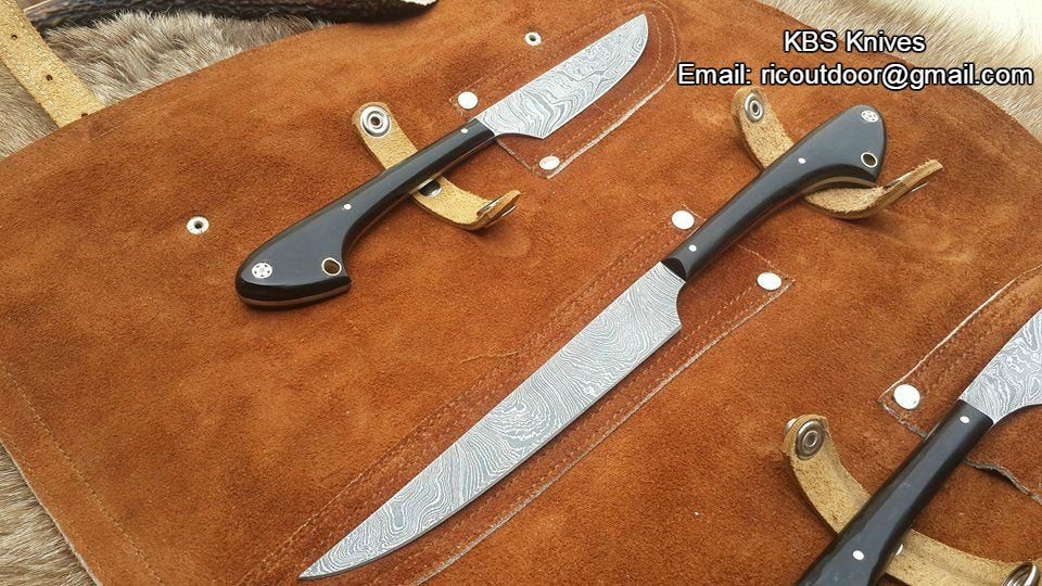 Outdoor Edge Knife Sets – 3-Piece Damascus Steel Hunting Kit with Buffalo Horn Handles - Image 6