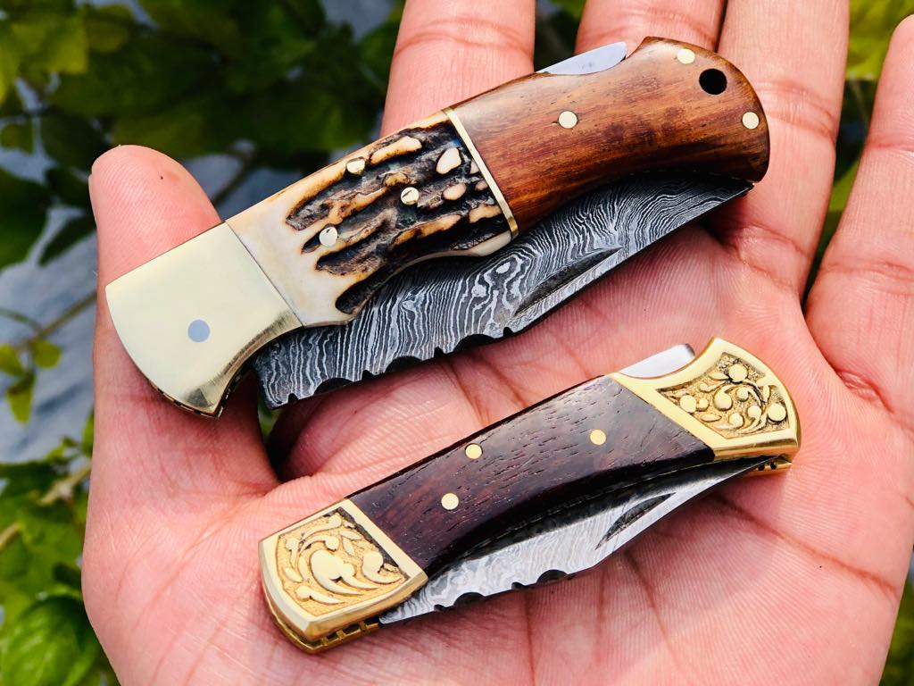 Pair Of Damascus Blade Edc Folding Knives - Image 2