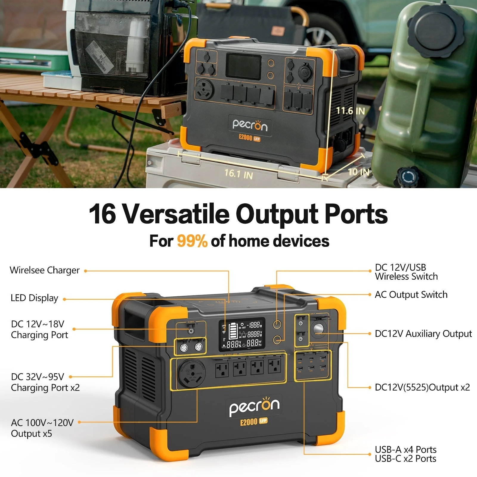 PECRON E2000LFP Expandable Portable Power Station 2000W 1920Wh - Image 17