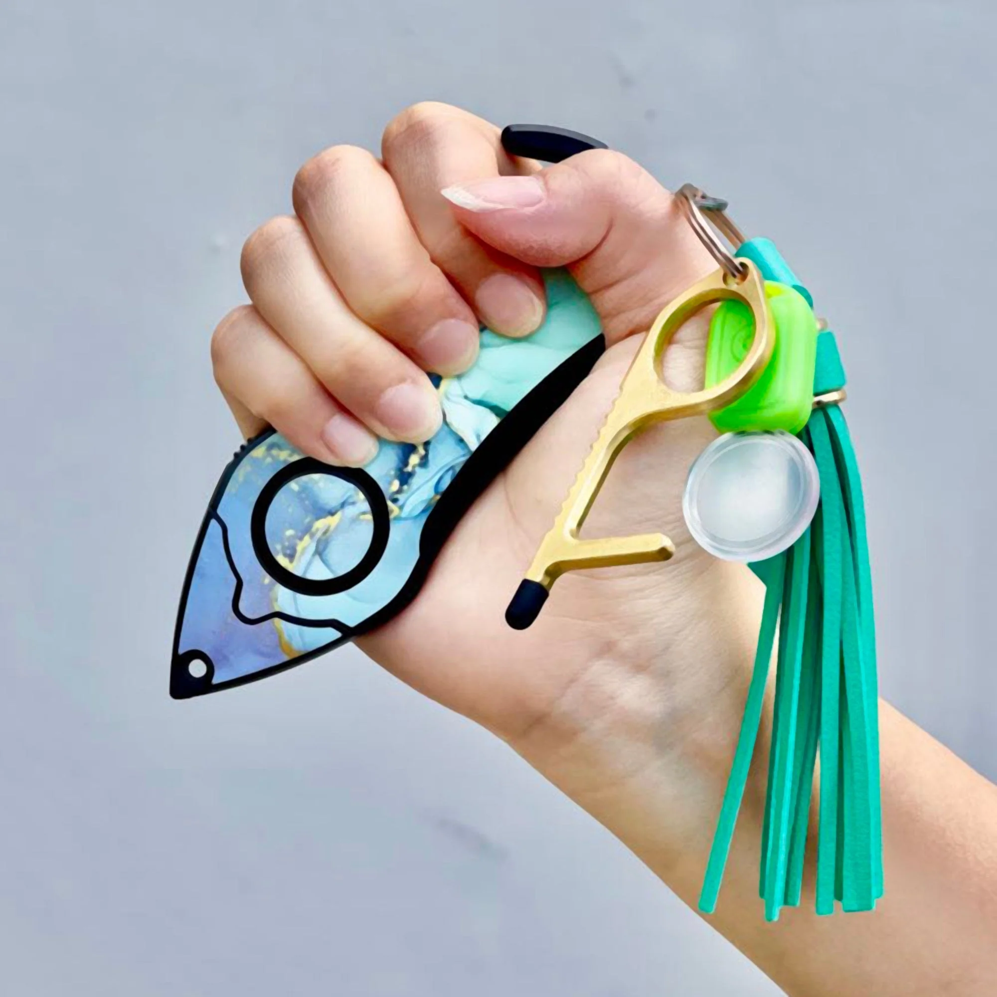 Personal Alarm Keychain Safety Emergency Tool (Green Marble) - Image 3