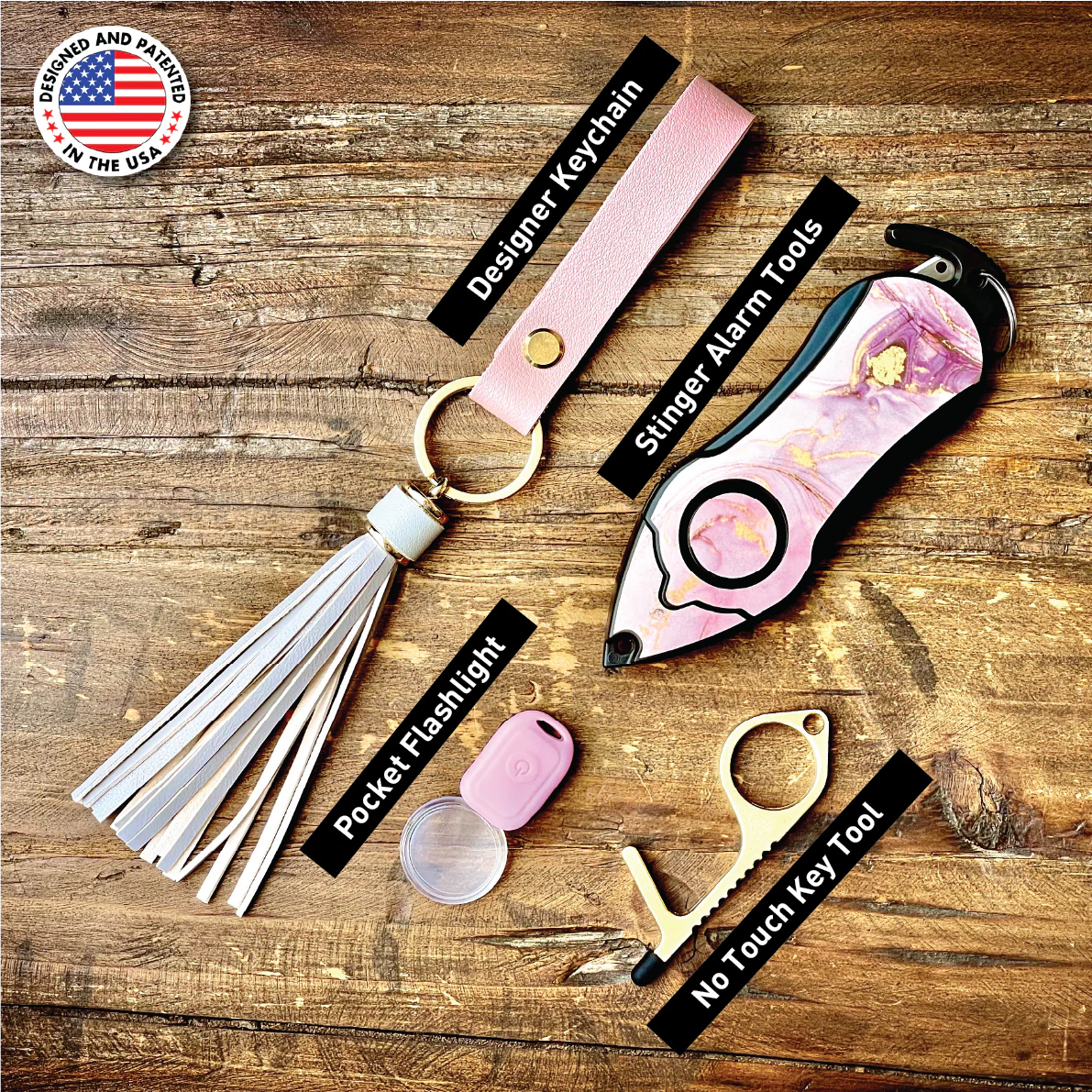 Personal Alarm Keychain Safety Emergency Tool (Pink Marble) - Image 19