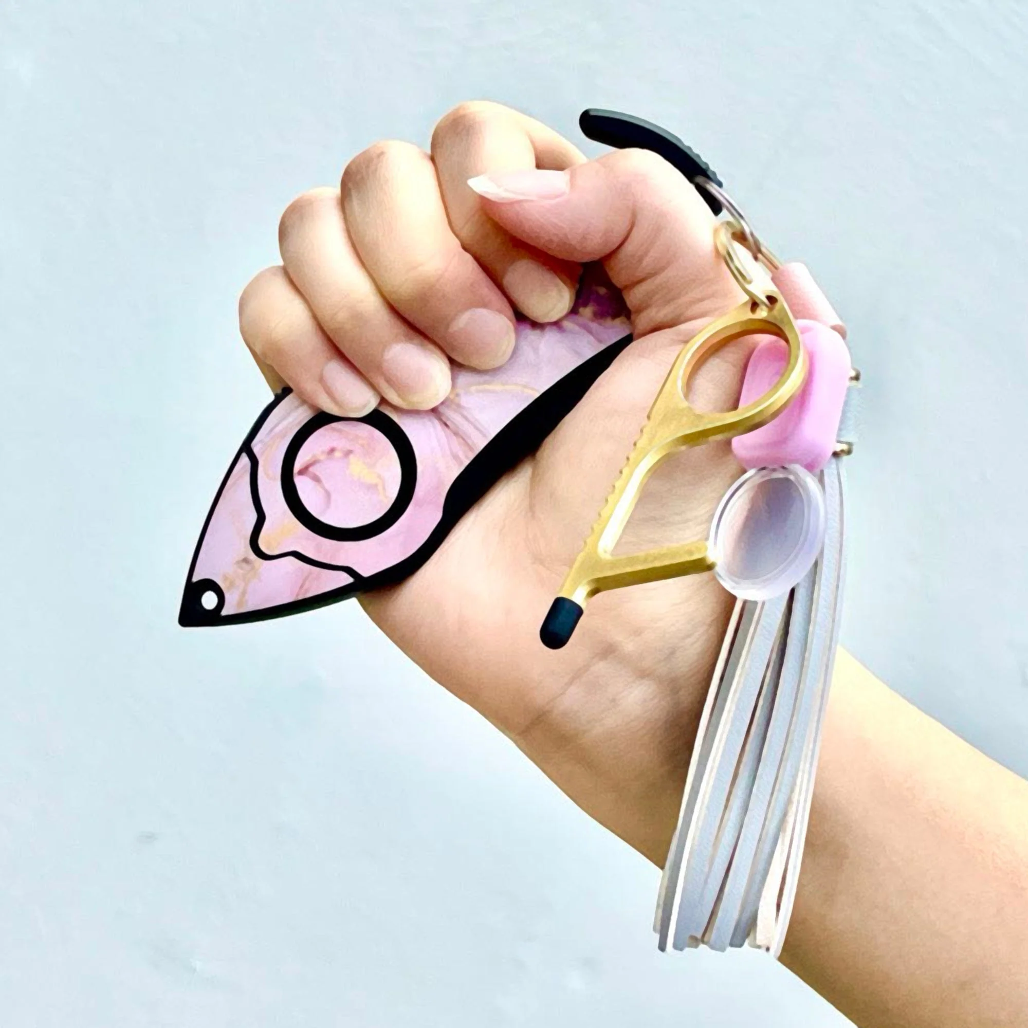 Personal Alarm Keychain Safety Emergency Tool (Pink Marble) - Image 3