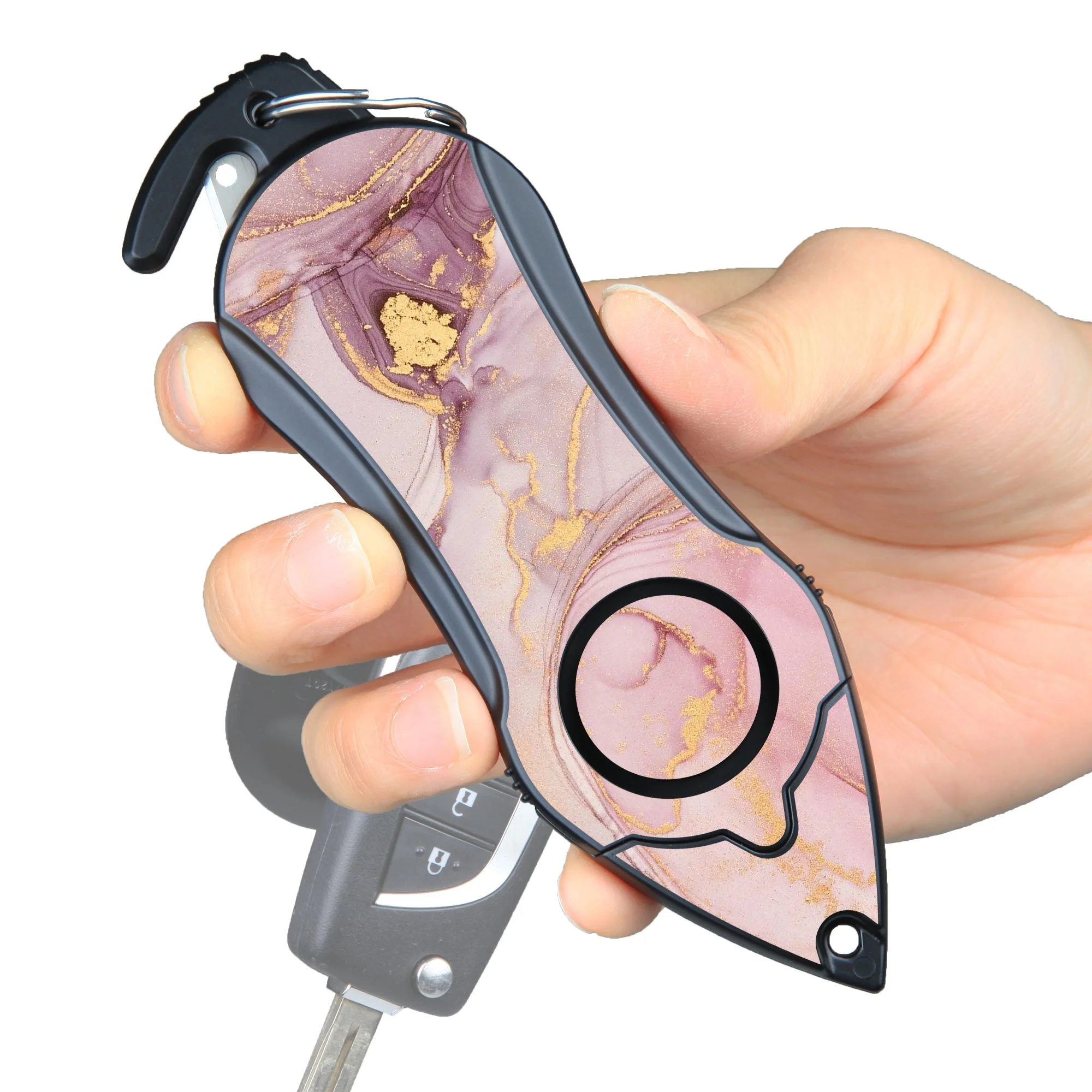 Personal Alarm Keychain Safety Emergency Tool (Pink Marble) - Image 4