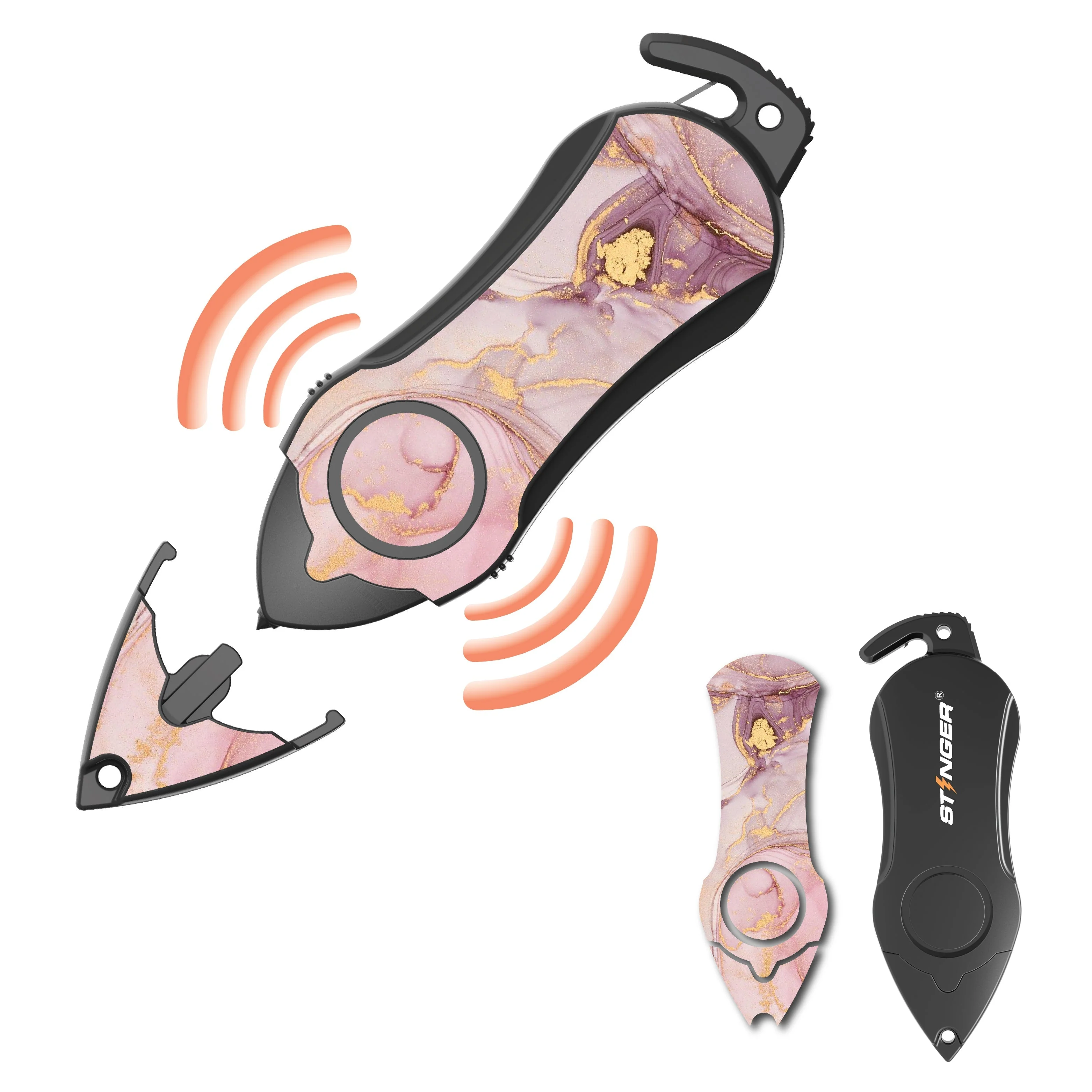 Personal Alarm Keychain Safety Emergency Tool (Pink Marble) - Image 2