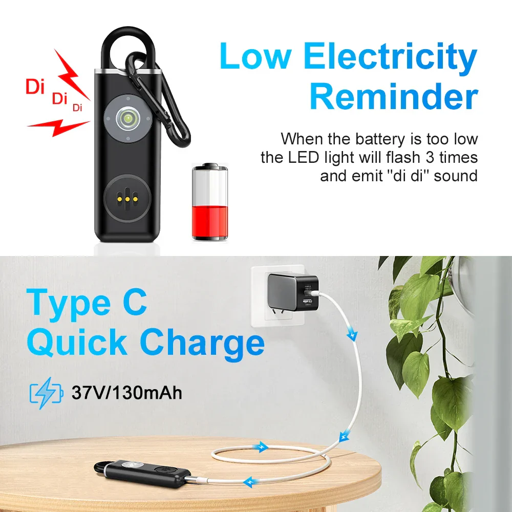 Personal Safety Alarm for Women Children Elderly 130dB Loud Rechargeable Keychain - Image 7