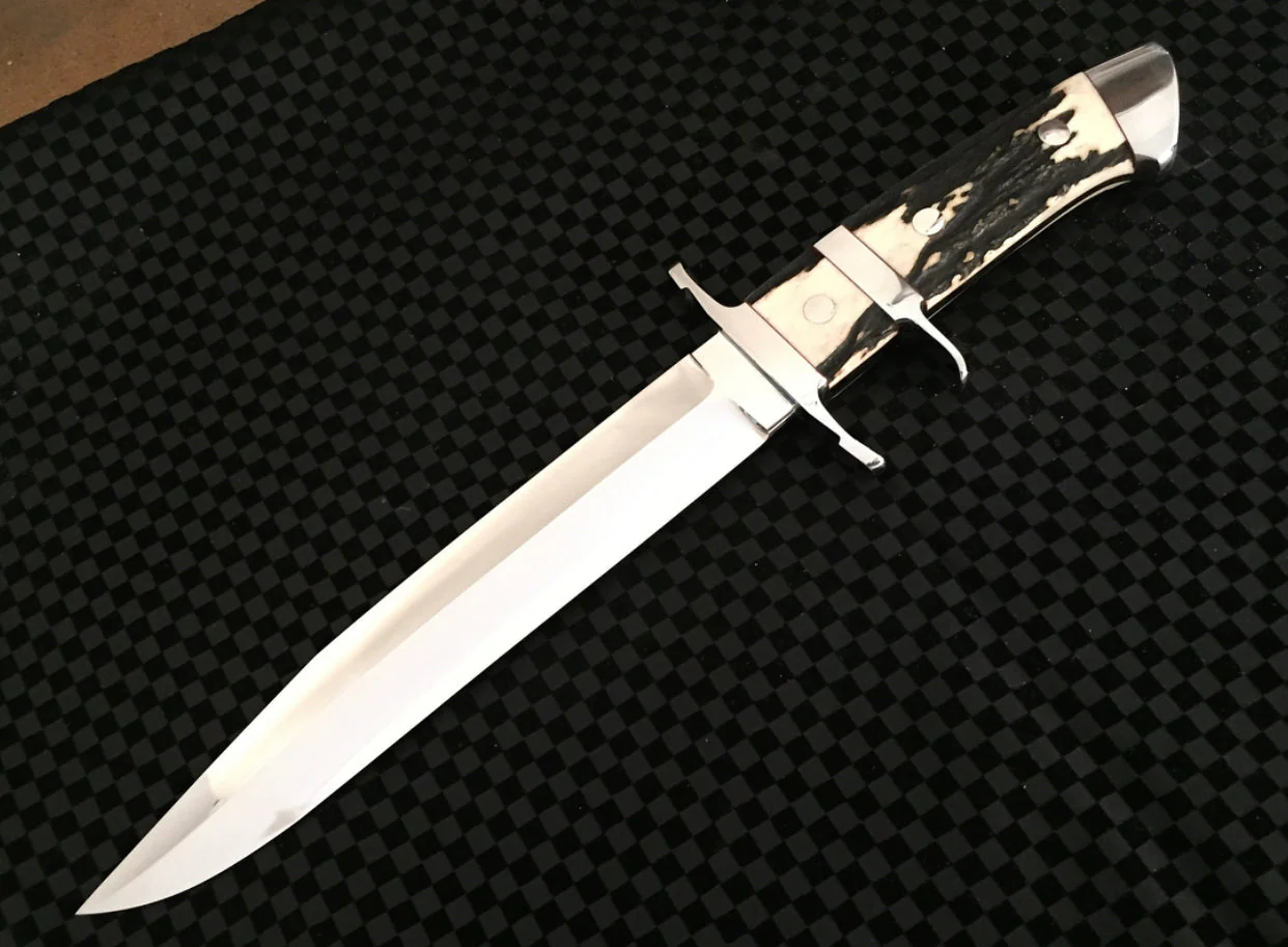 Pig Sticker Knife with Leather Sheath for Sale – Custom Handmade Full Tang D2 Steel Blade, Antler Horn Handle & Steel Double Guard | 13-Inch Hunting Knife – KBS Knives - Image 3