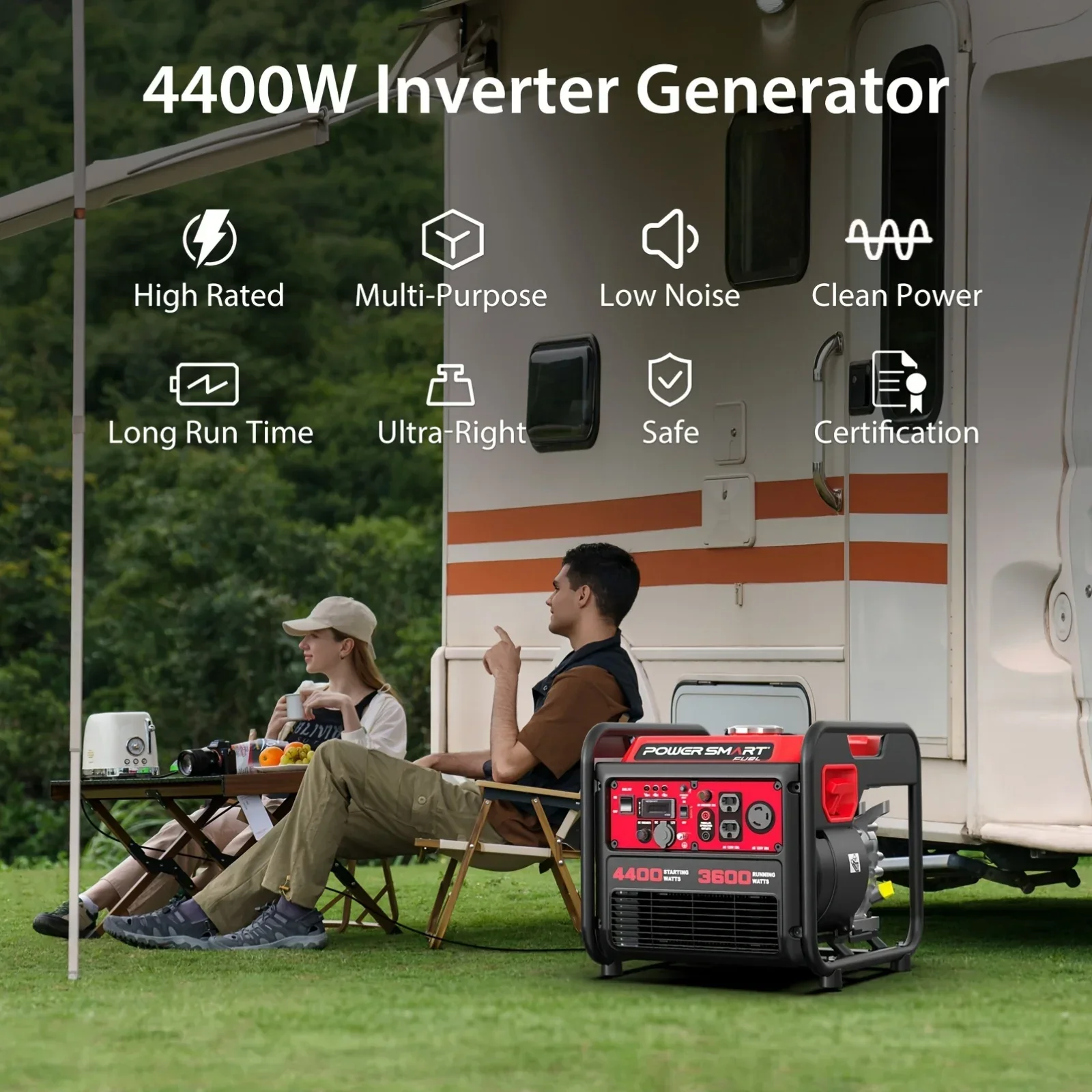 PowerSmart 4400W Inverter Generator RV Ready 30A Gas Portable Quiet Home Use Pro - Image 3
