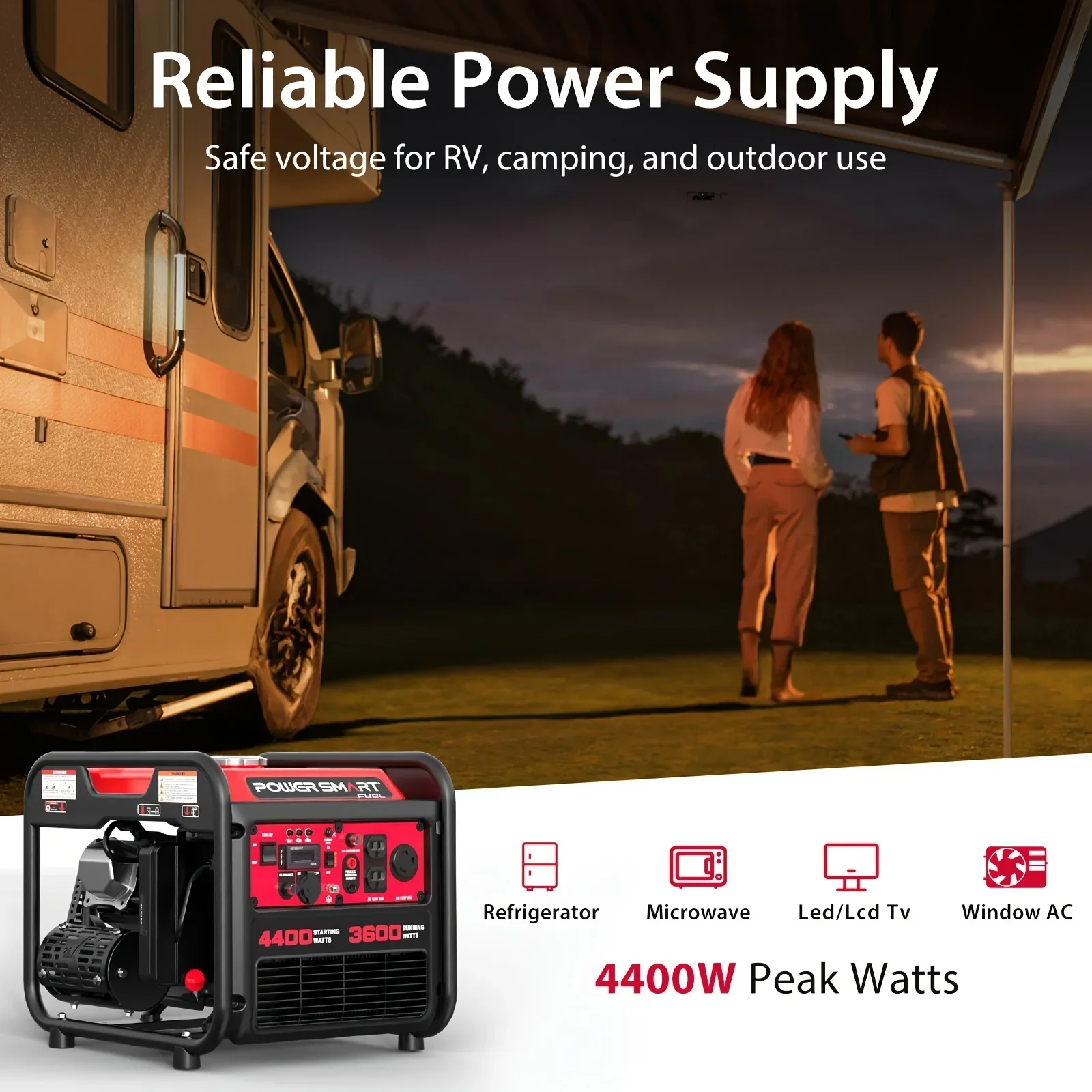 PowerSmart 4400W Inverter Generator RV Ready 30A Gas Portable Quiet Home Use Pro - Image 4