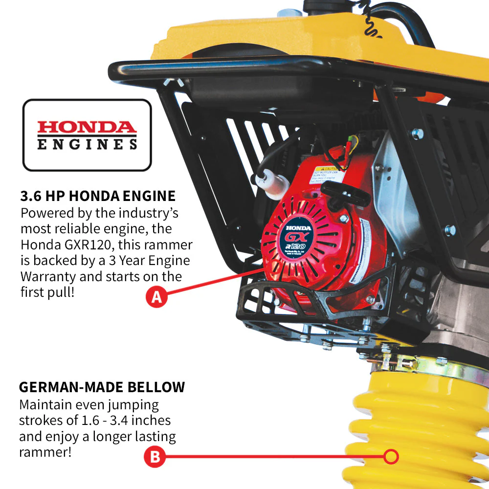 3.6HP Honda Vibratory Rammer Jumping Jack Tamper with Honda GXR120 Engine Impact Force 3,550 lbs/ft - Image 5