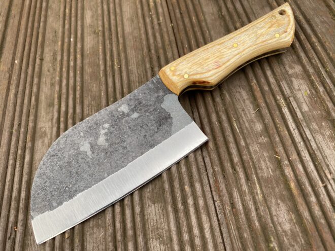 Premium Cleaver Knife for Sale - 10-Inch Full Tang 1095 Steel Blade, Oak Wood Handle, Leather Sheath - KBS Knives Store - Image 2