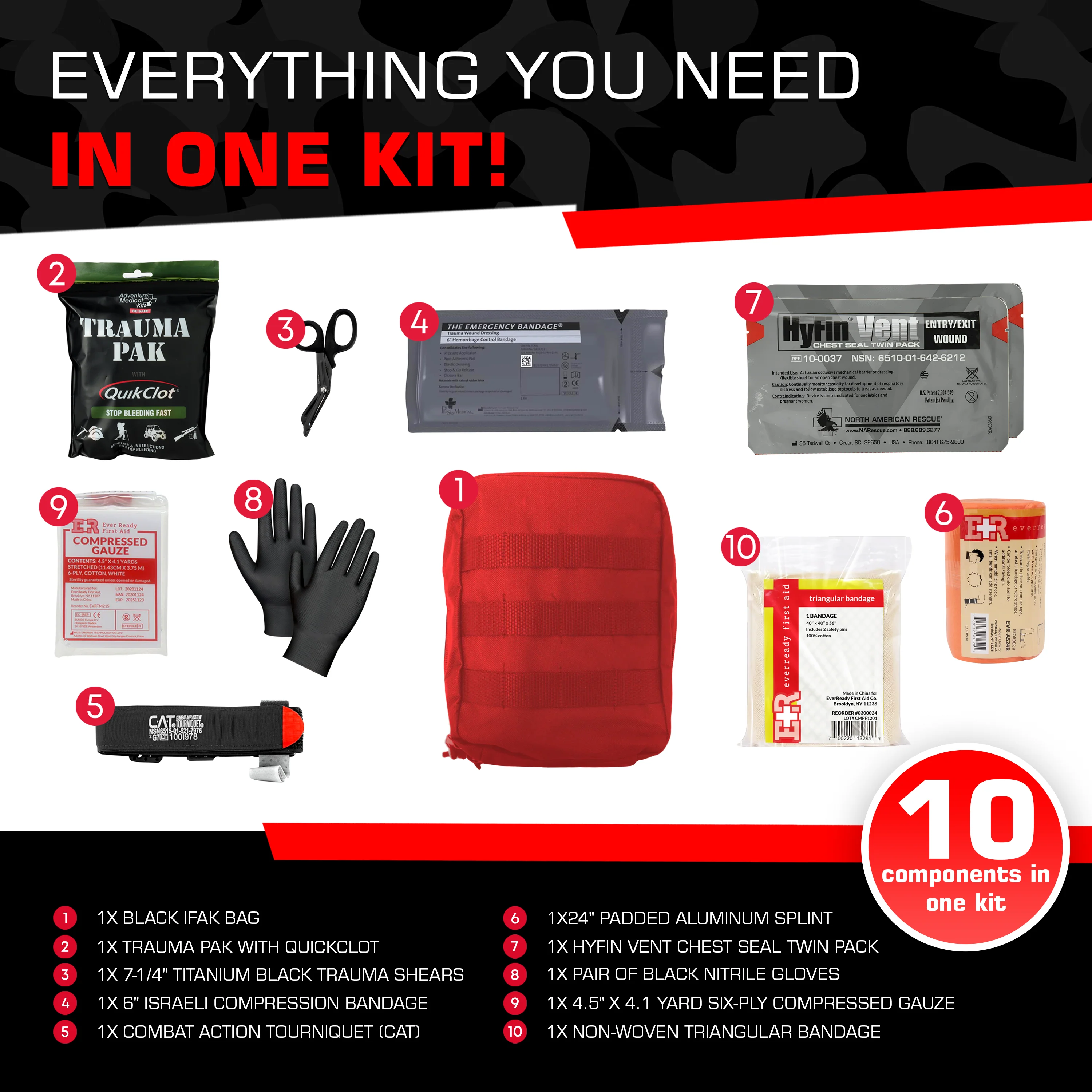 Premium IFAK Kit - Trauma Pak, CAT Tourniquet, Hyfin Chest Seal - Image 7