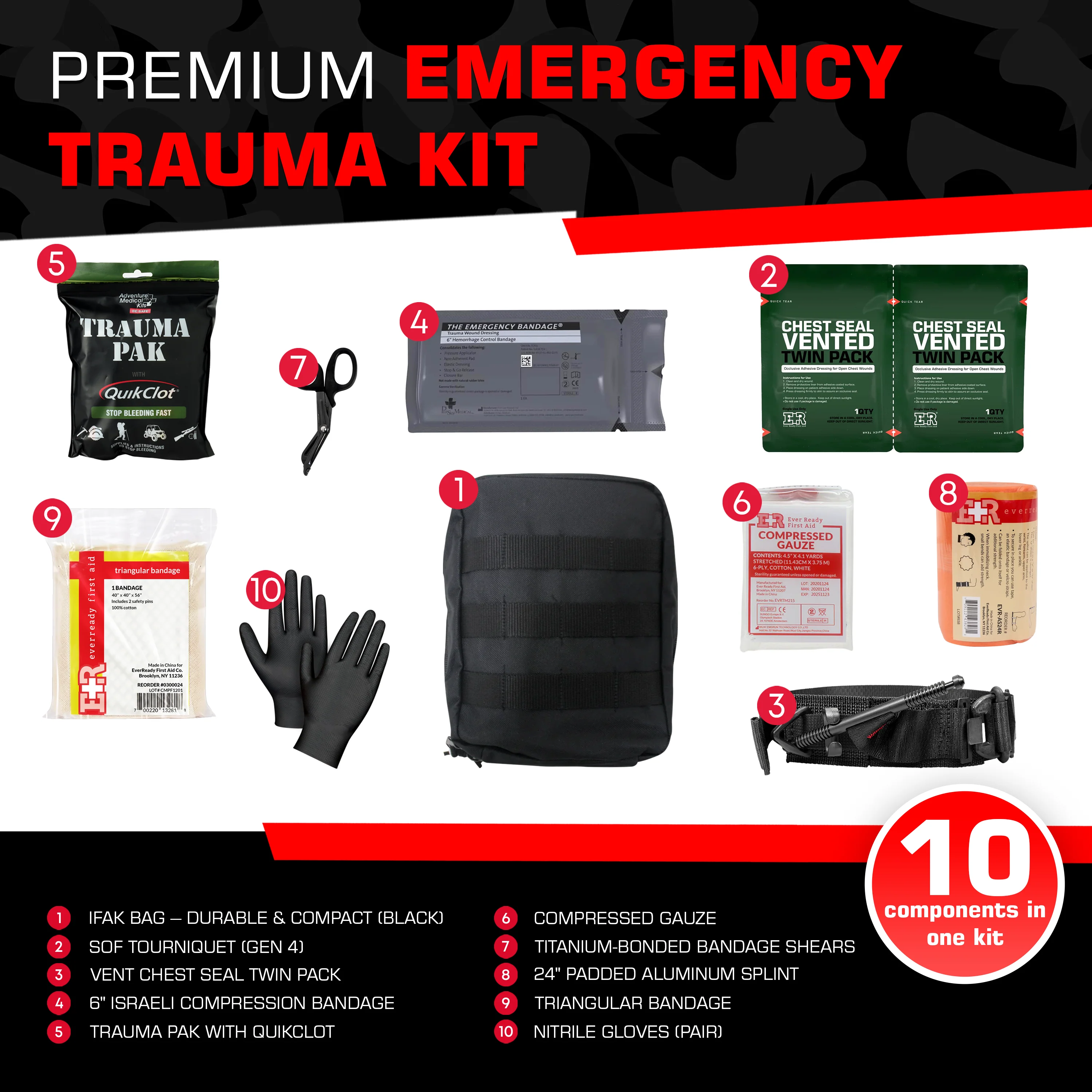 Premium IFAK Trauma Kit – Trauma Pak, Chest Seal & Tourniquet - Image 4