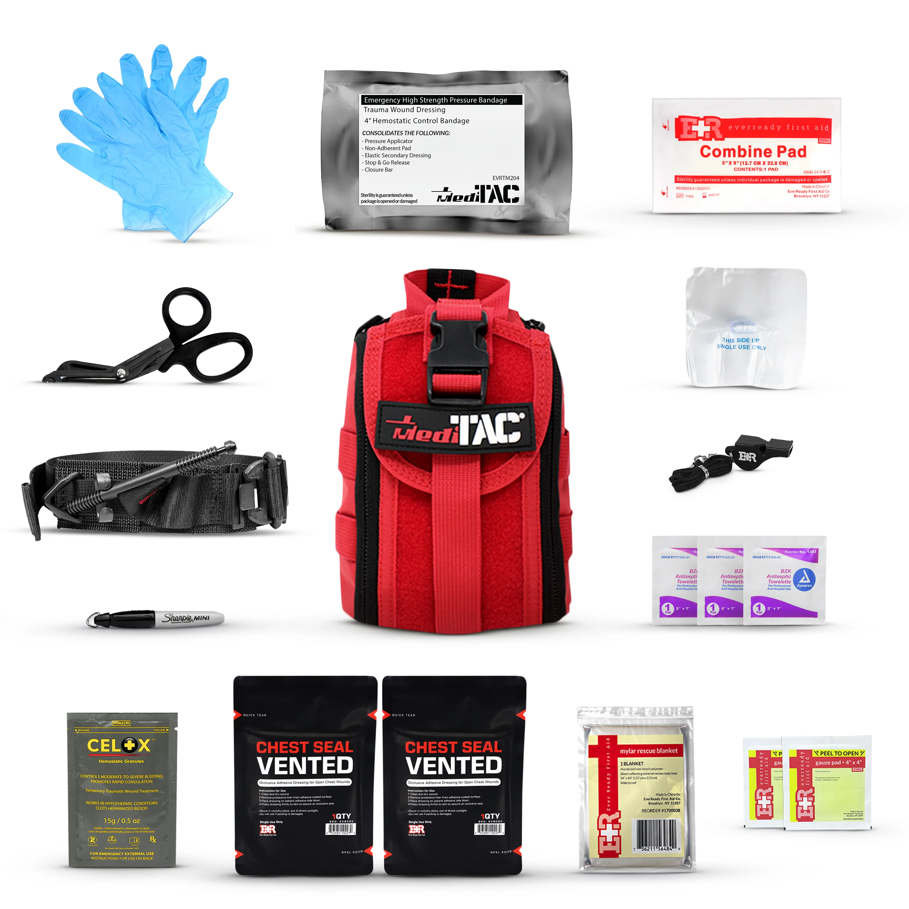 Premium Tactical IFAK Kit w Rip-Away Velcro, SOF Tourniquet & CELOX - Image 11