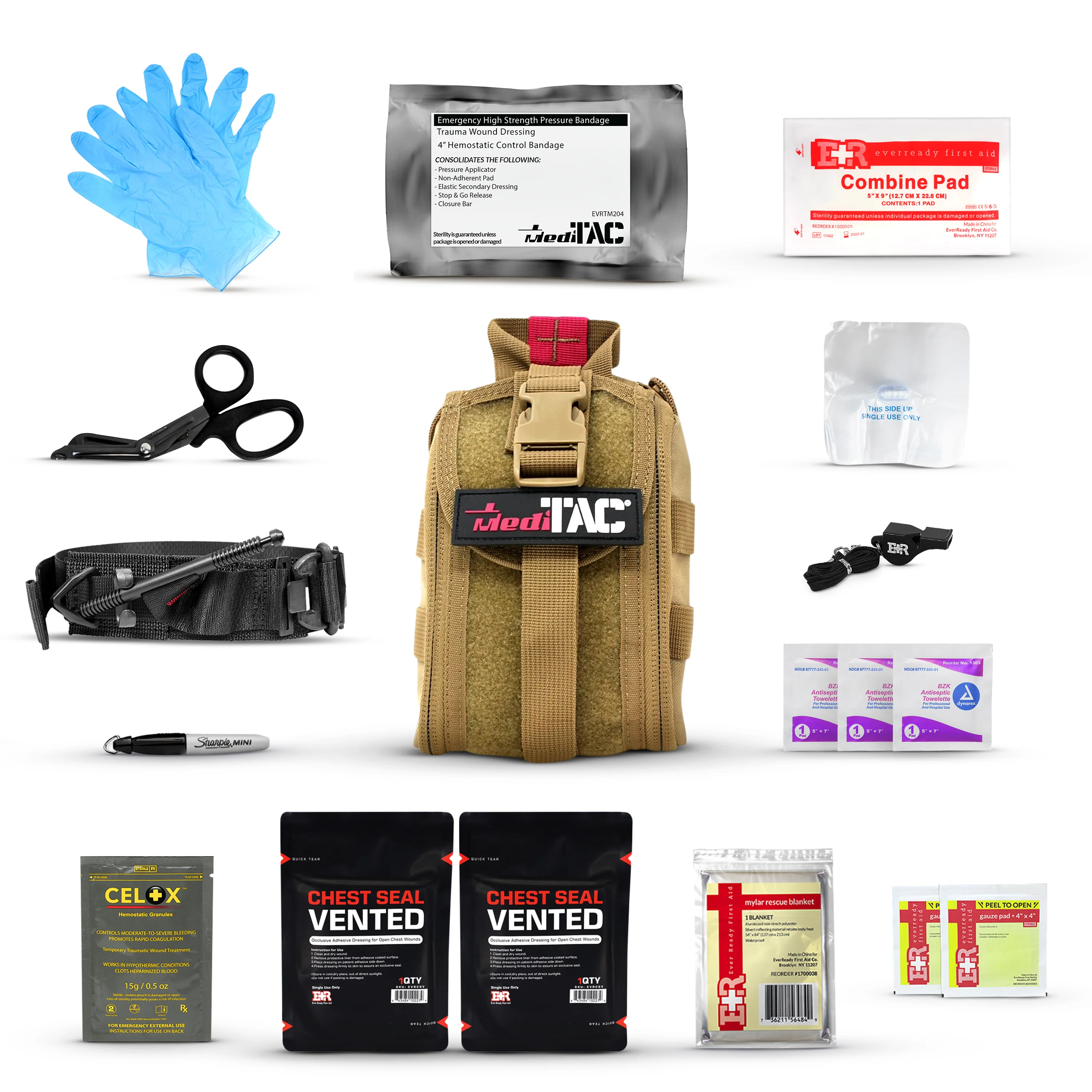 Premium Tactical IFAK Kit w Rip-Away Velcro, SOF Tourniquet & CELOX - Image 16
