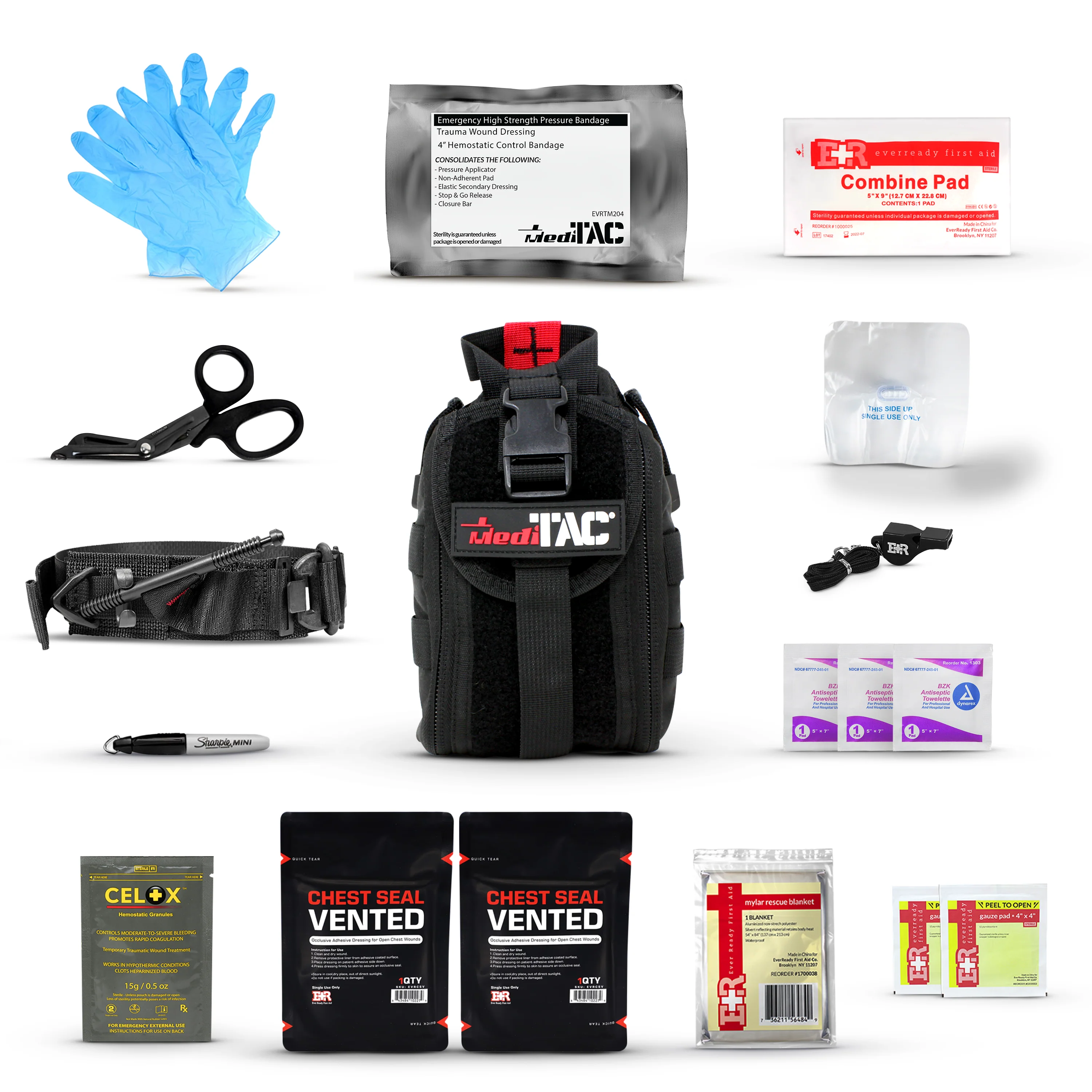 Premium Tactical IFAK Kit w Rip-Away Velcro, SOF Tourniquet & CELOX - Image 2