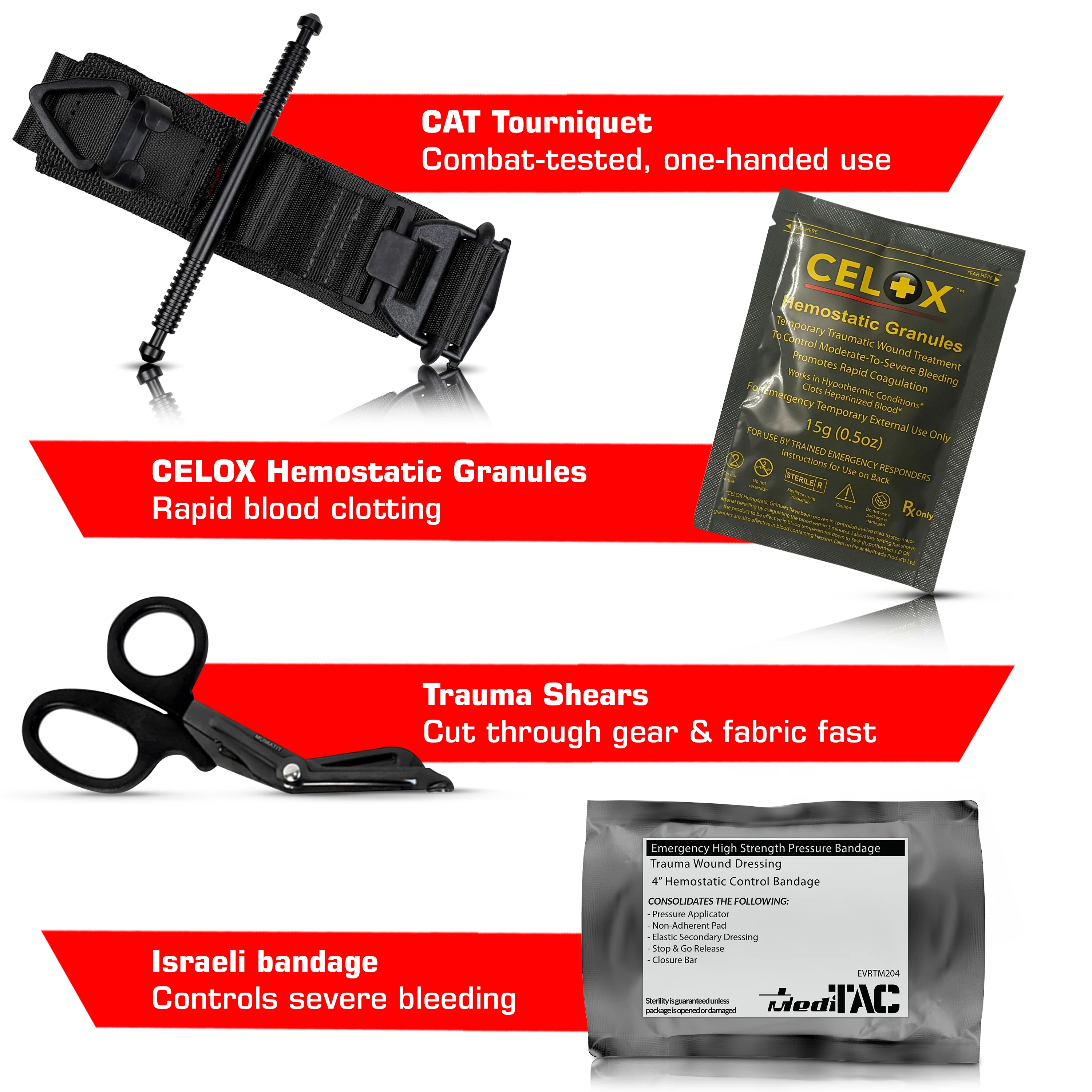 Premium Tactical IFAK Kit w Rip-Away Velcro, SOF Tourniquet & CELOX - Image 7