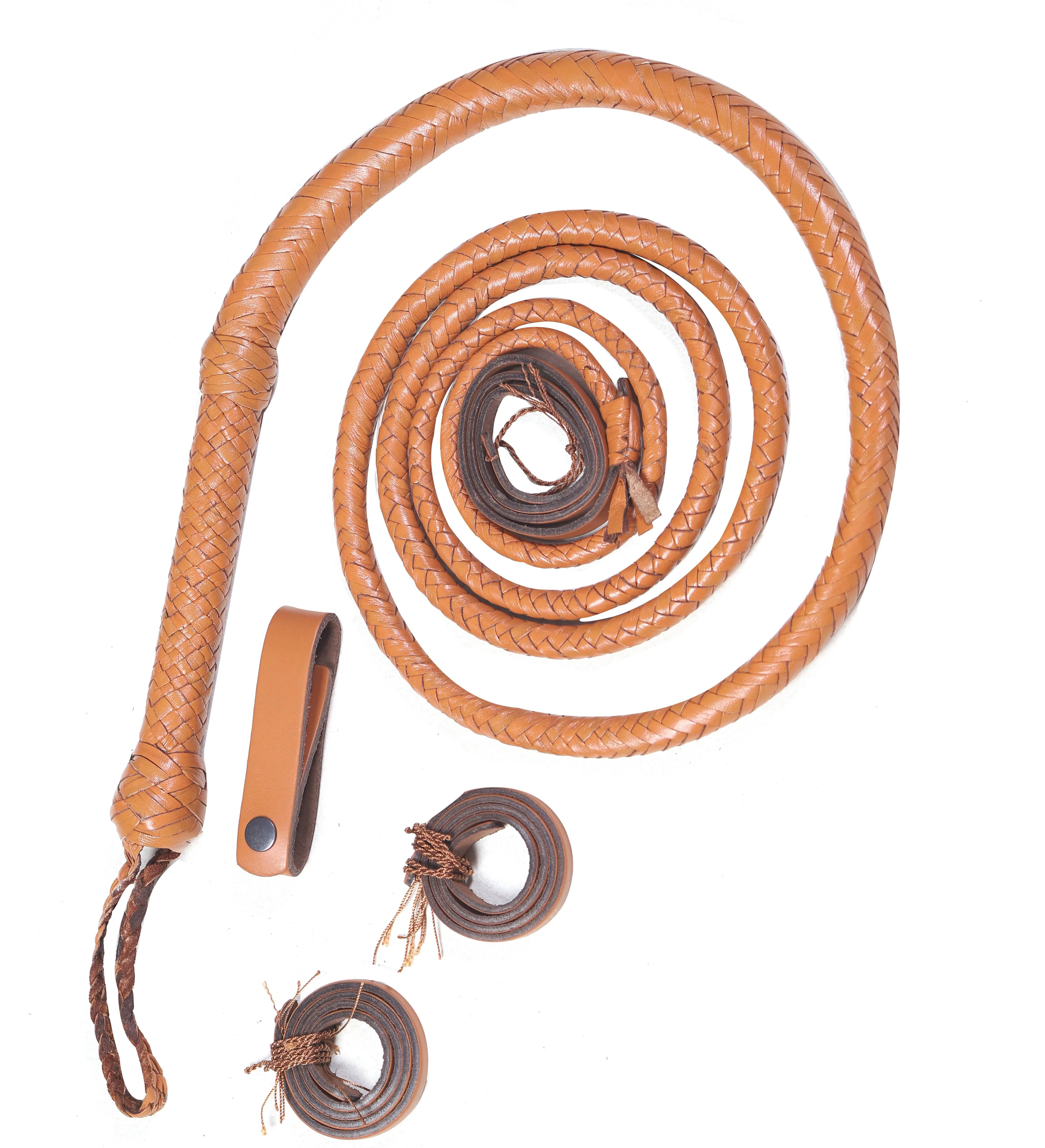 Handmade Tan Leather Bull Whip – 16-Plait Braided Whip for Whipcracking - Image 2