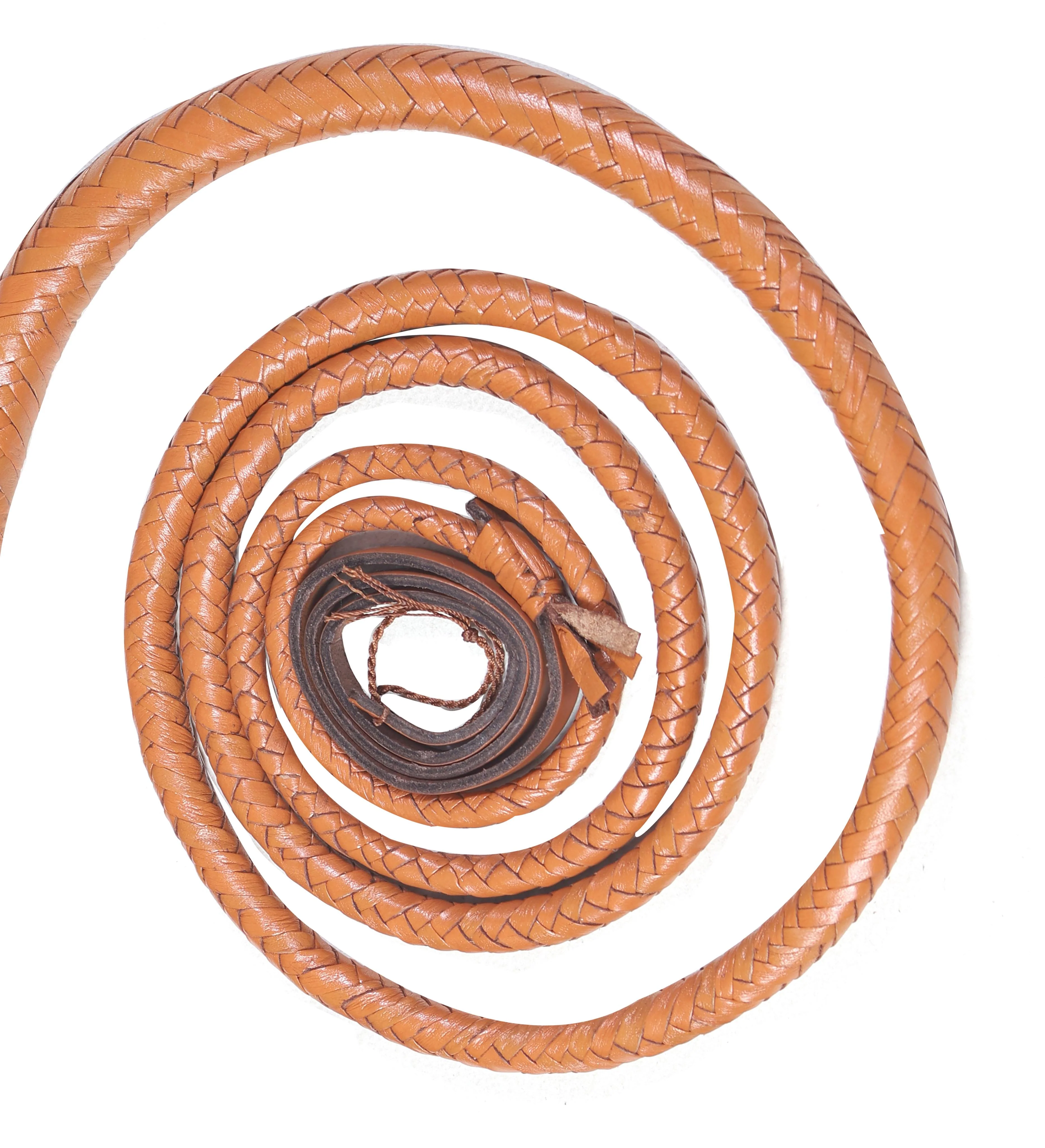 Handmade Tan Leather Bull Whip – 16-Plait Braided Whip for Whipcracking - Image 3