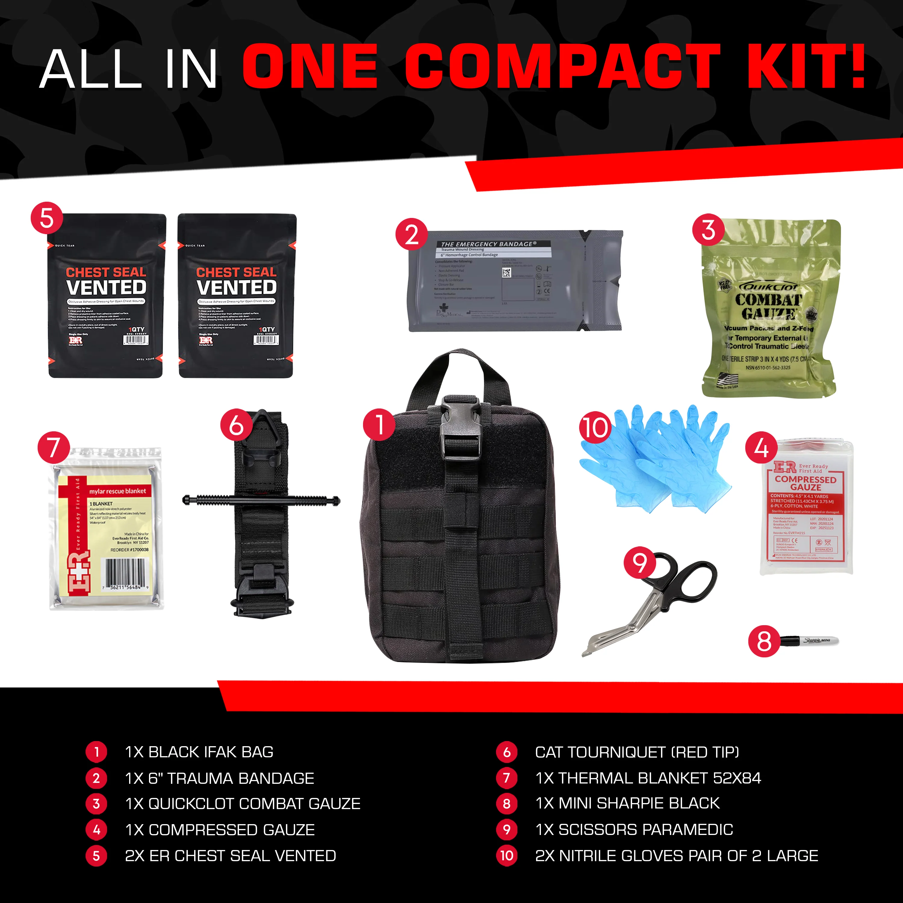 Premium Trauma IFAK Compact Kit with CAT Tourniquet & Chest Seals - Image 5